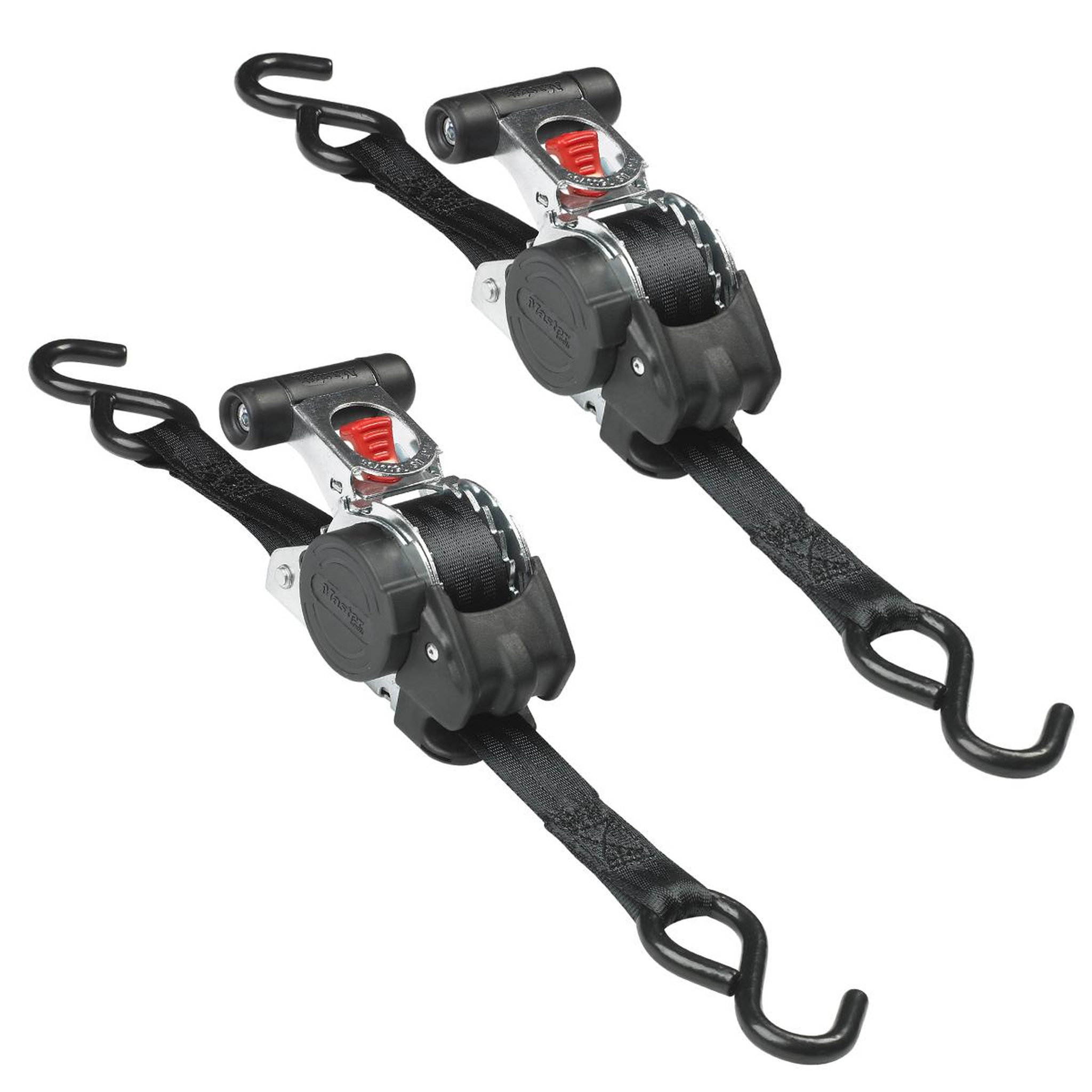 Master lock 3238eurdat sangle d'arrimage avec crochets et cliquet rétractable, noir, 3m x 25mm sangle, pack de 2