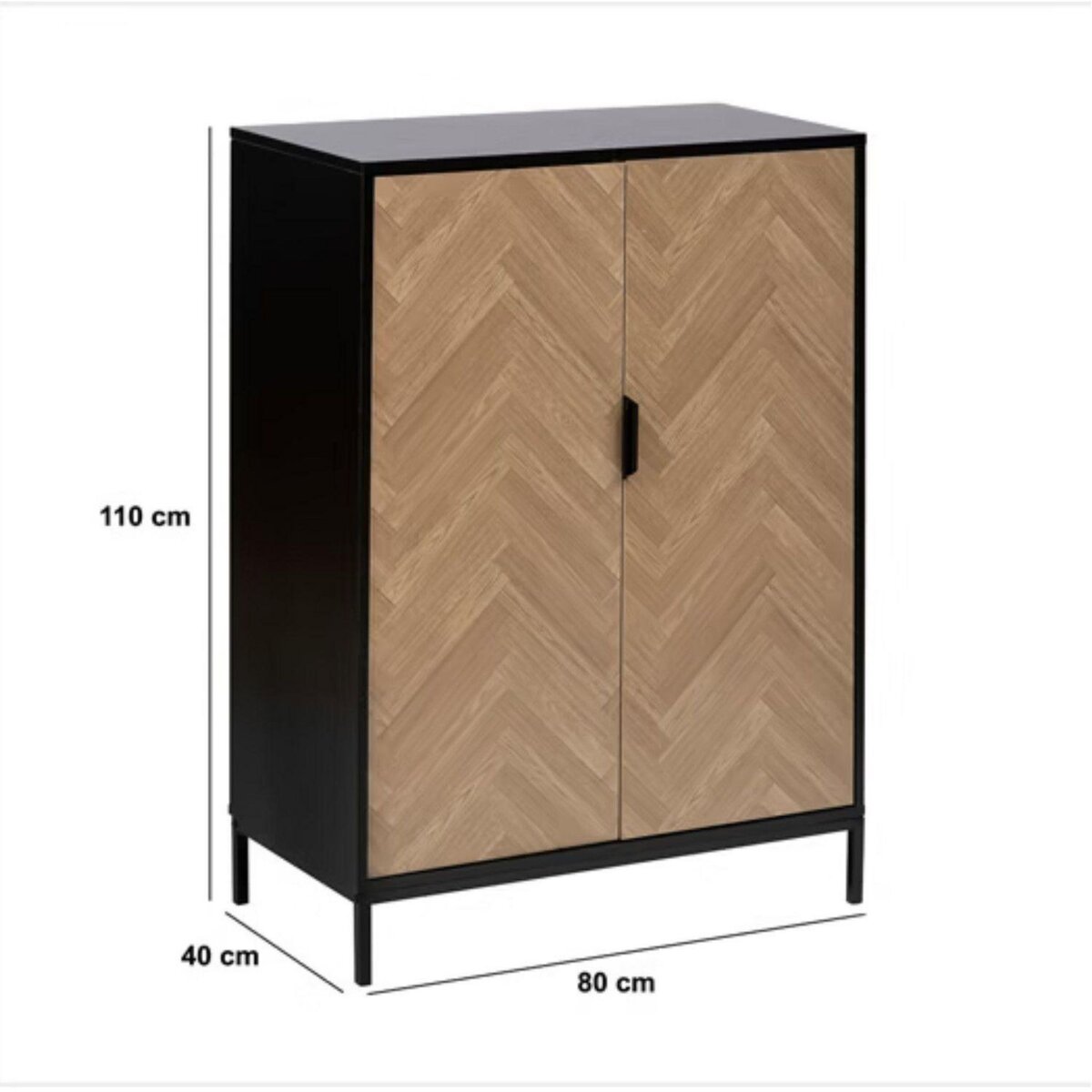 FIVE Buffet 2 portes en bois et métal CHEVRONS - Beige et noir