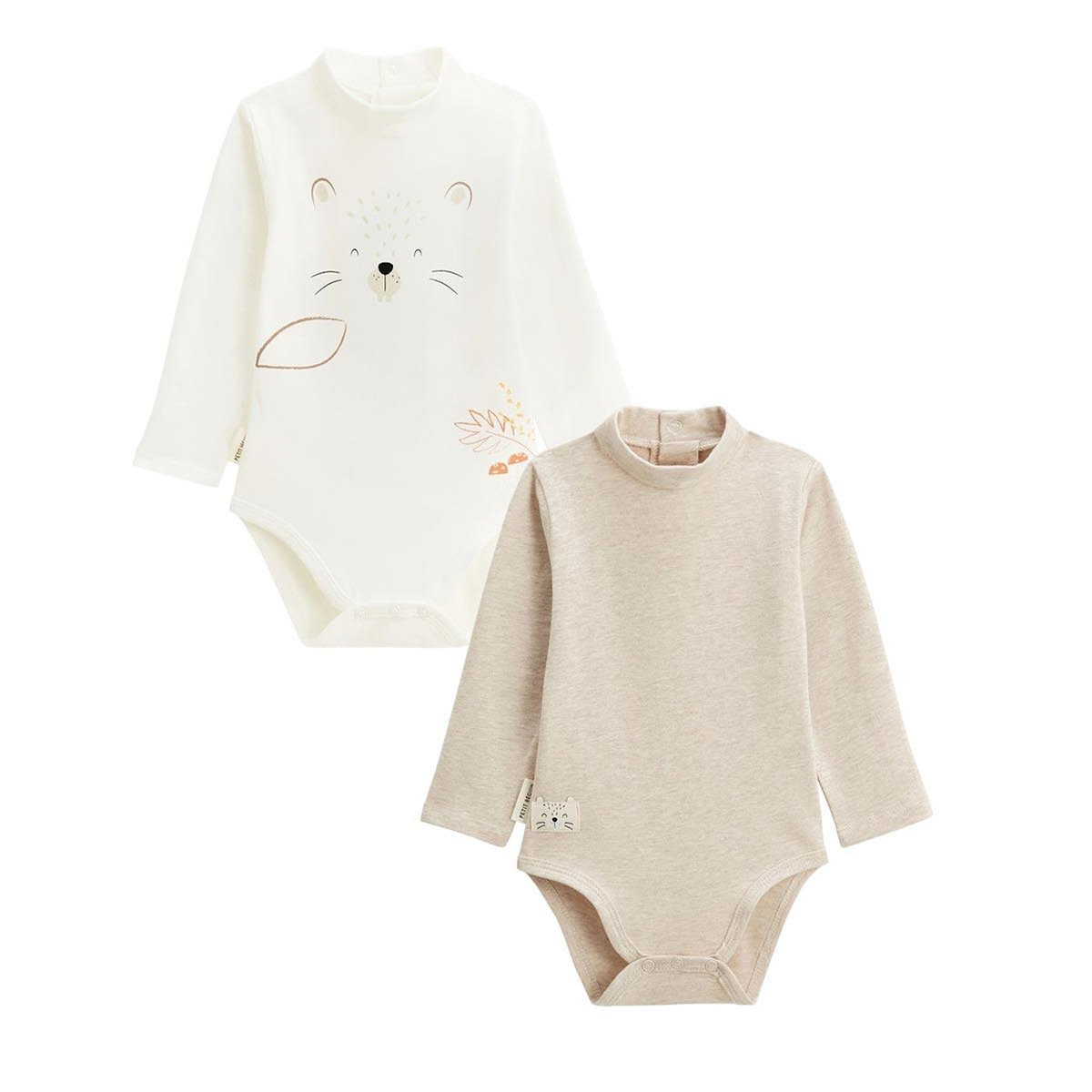 Petit Béguin Lot de 2 bodies bébé col roulé manches longues Cracotte
