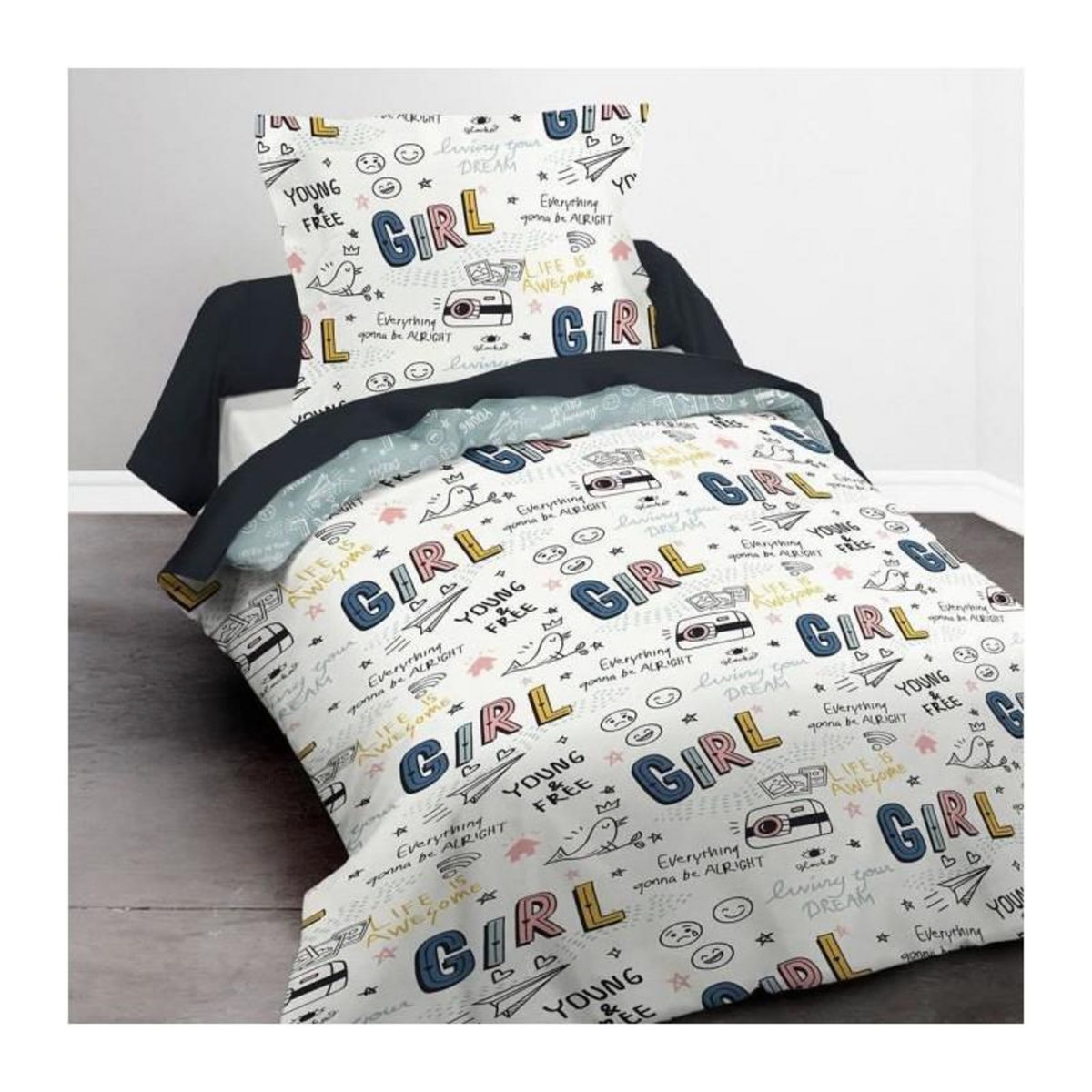 Today TODAY Parure de lit Enfant Kids First 1.11 - 1 personne - Housse de couette 140 x 200 et 1 taie doreiller 63 x 63 - Imprime blan