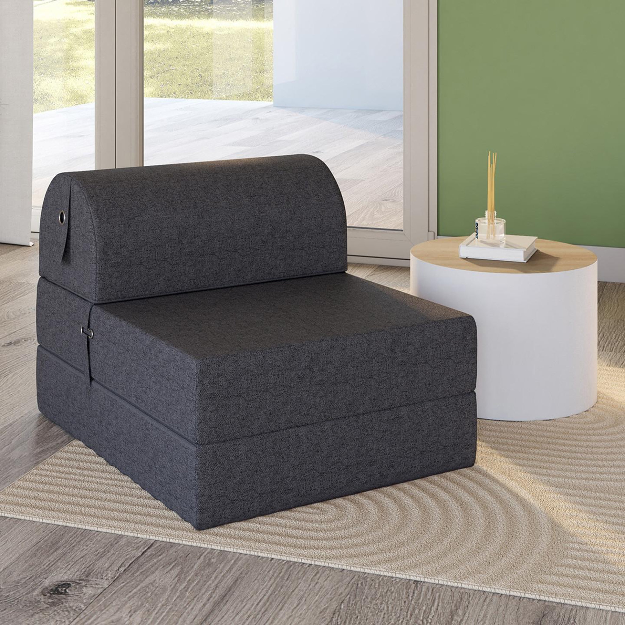Voir la diapositive 2 : ID MARKET Chauffeuse paloma en tissu gris anthracite