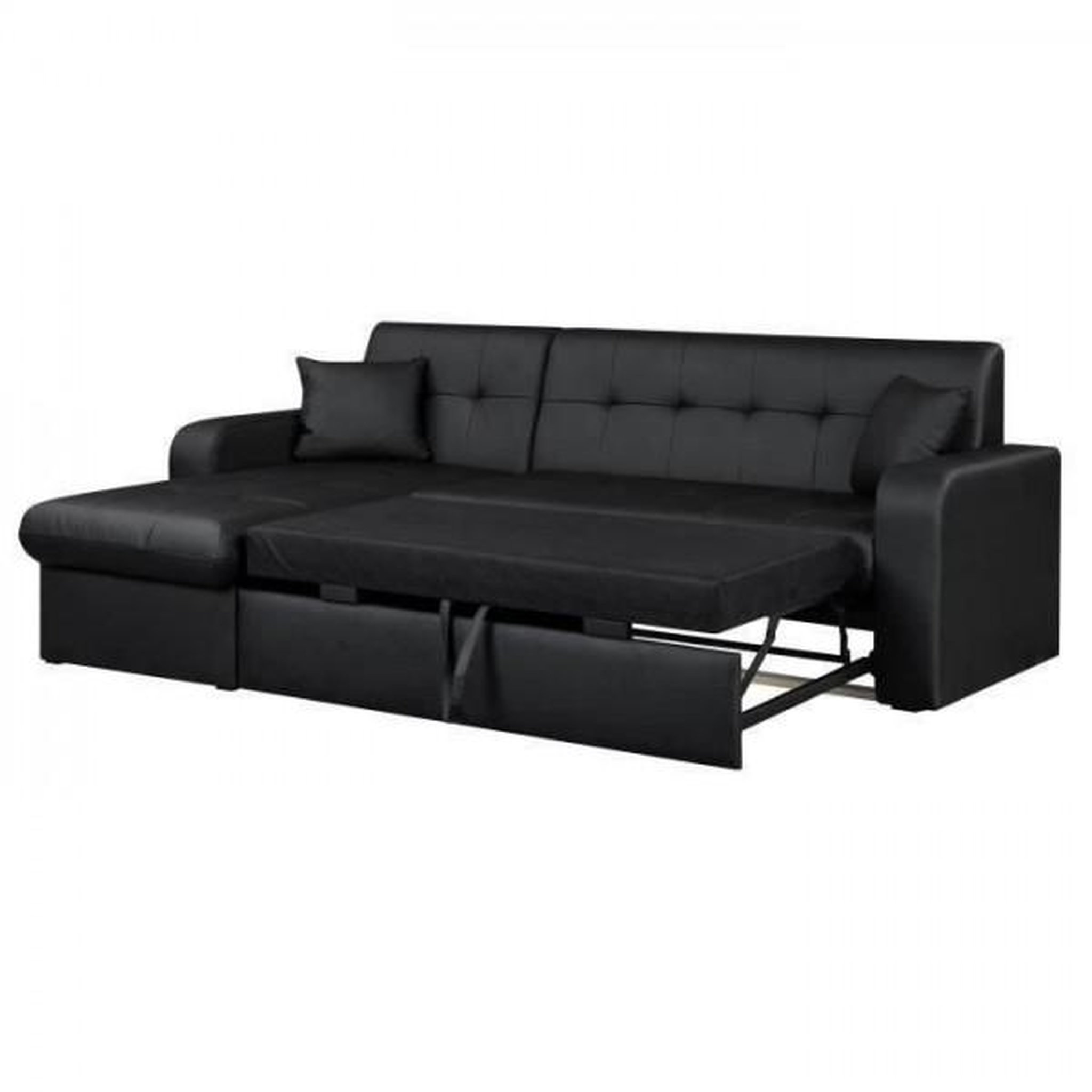 Voir la diapositive 4 : MARKET24 Canapé d'angle réversible convertible 3 places - Simili noir - Contemporain - L 235 x P 85 - 153 cm - ROMAN