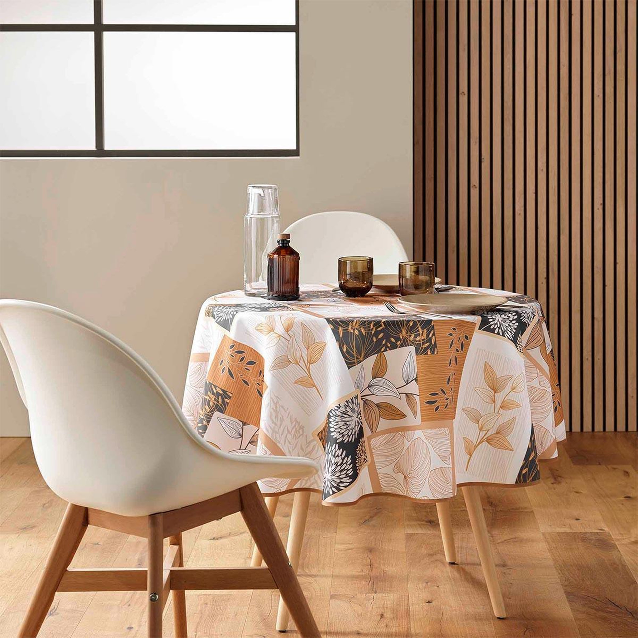 Voir la diapositive 4 : Douceur d'Intérieur Nappe ronde antitache imprimé  faya  180cm naturel
