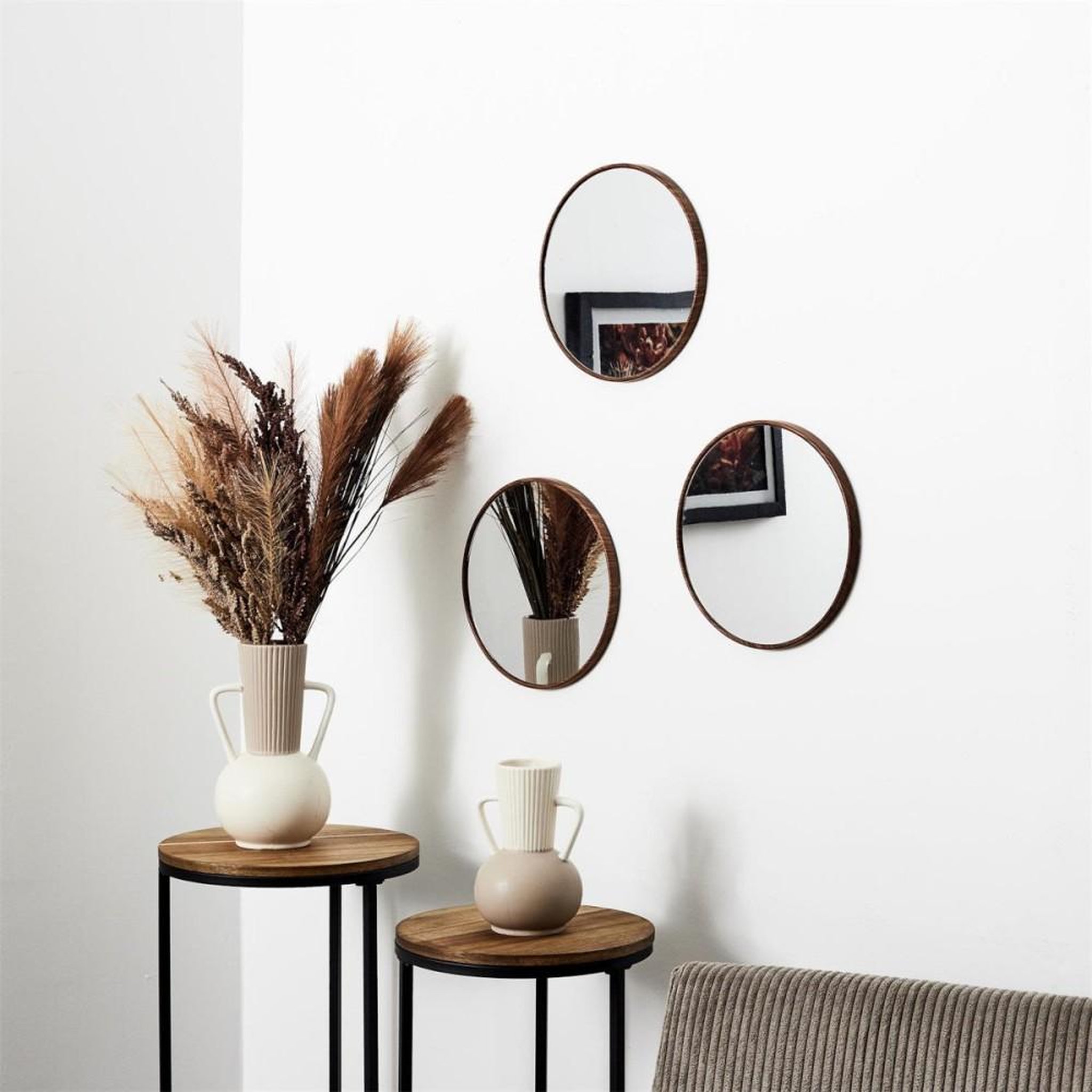 Voir la diapositive 2 : The Home Deco Factory Lot de 3 miroirs diam 26cm effet bois