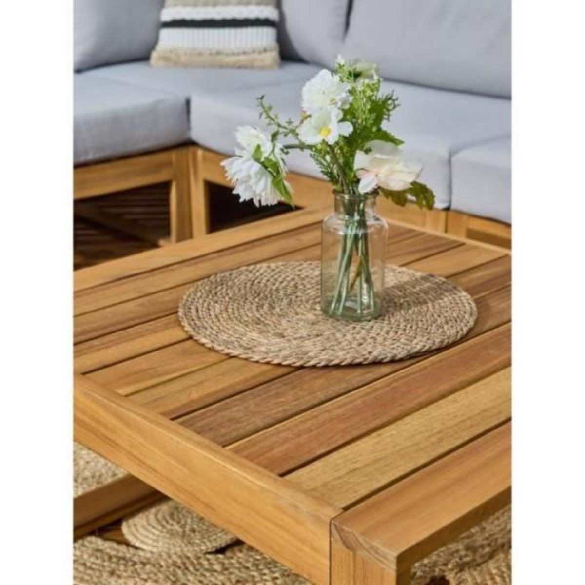 BOCARNEA Salon de jardin d'angle modulable - Bois d'acacia - 5 personnes - LEVATA - Gris