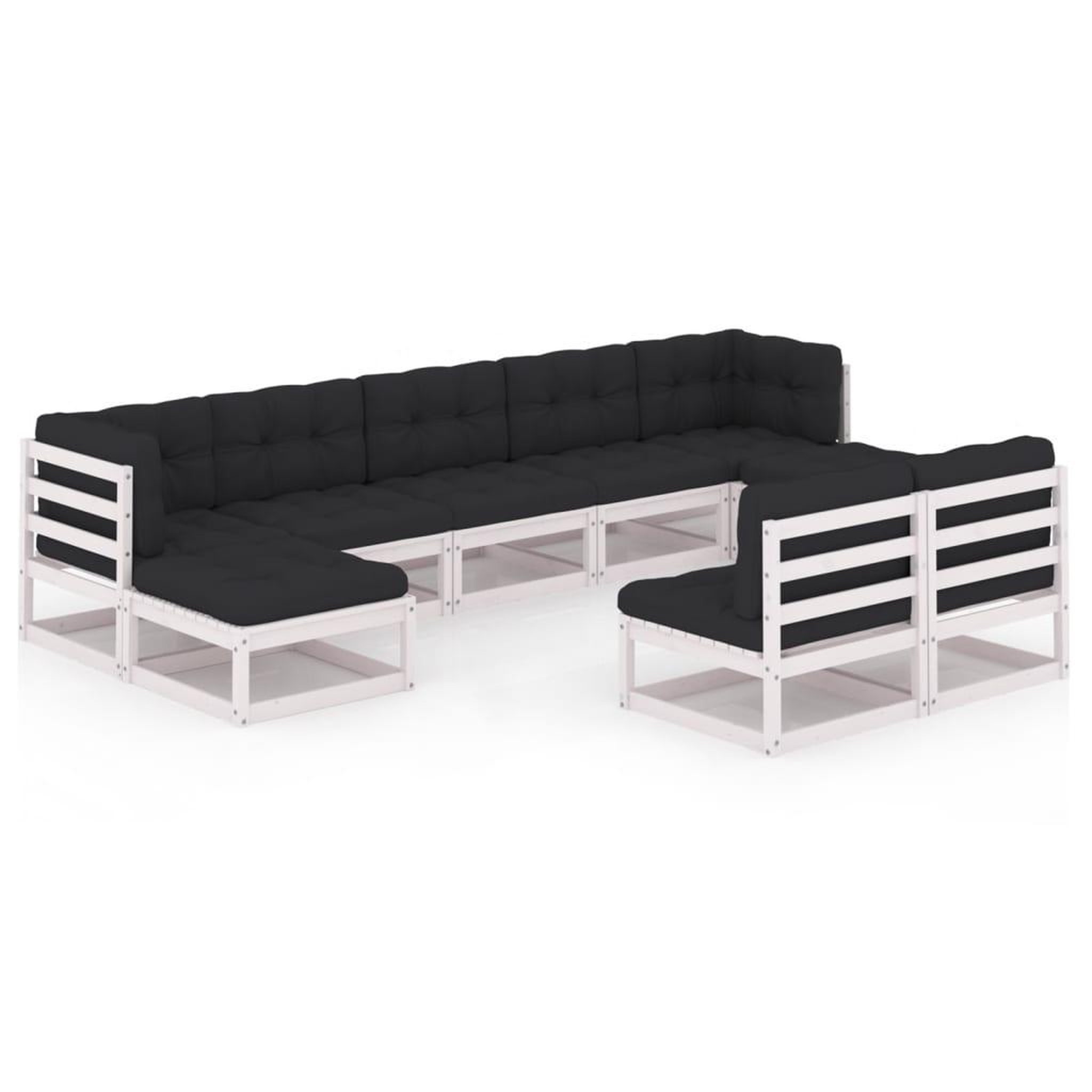 Voir la diapositive 2 : VIDAXL Salon de jardin 9 pcs avec coussins Blanc Bois de pin massif