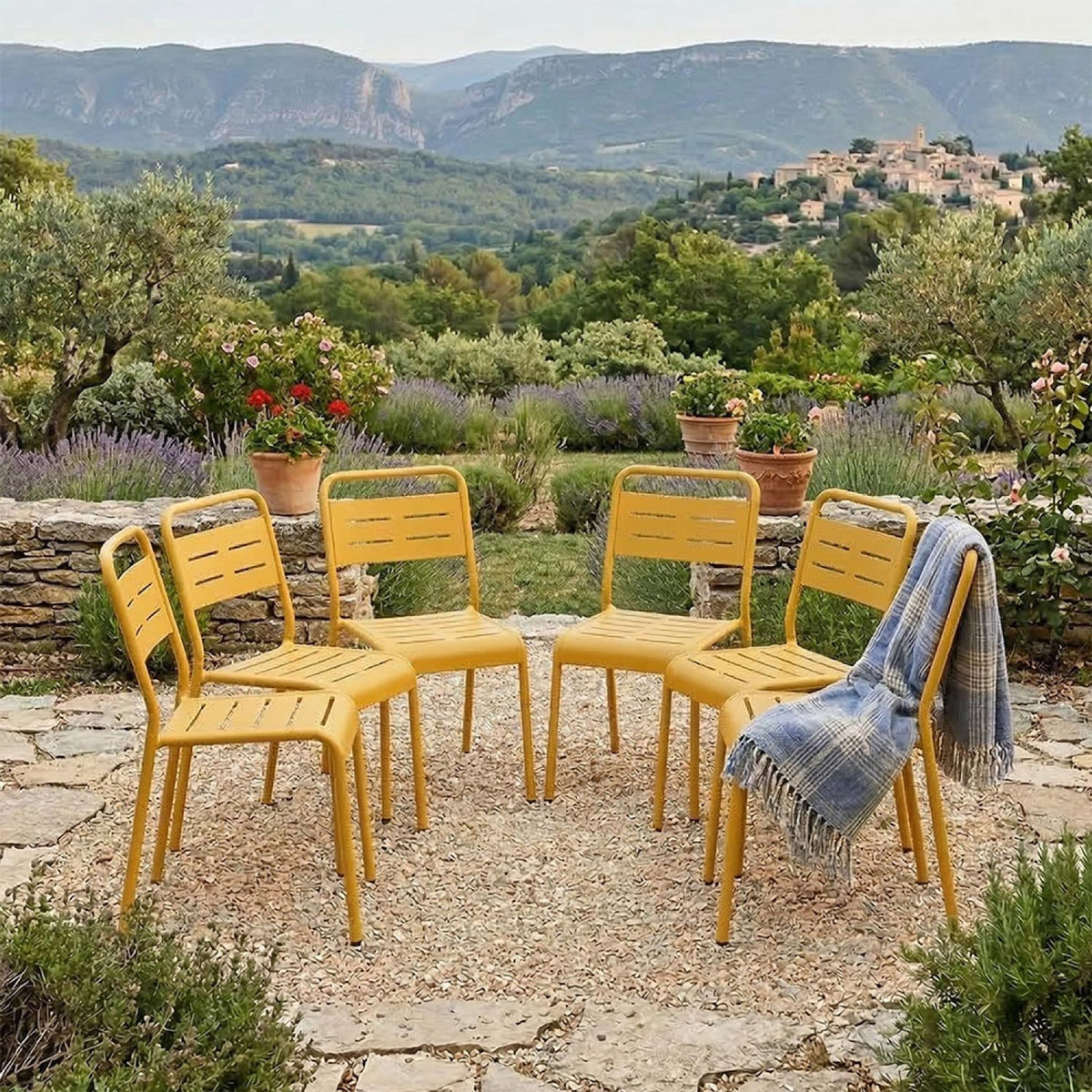 CONCEPT USINE Lot de 6 chaises de jardin empilables jaunes BERGAME