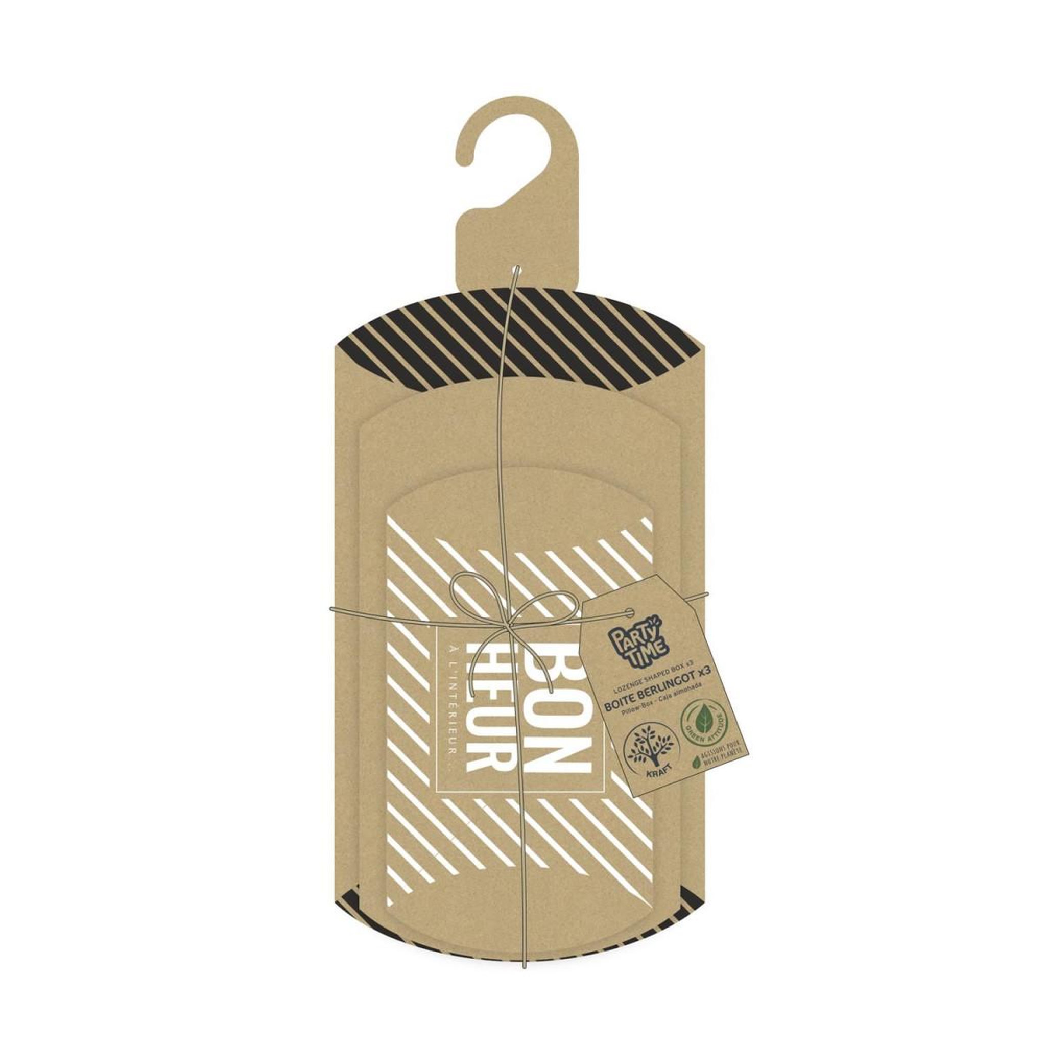 PARTY TIME Lot de 3 boîtes kraft  berlingot  18cm marron
