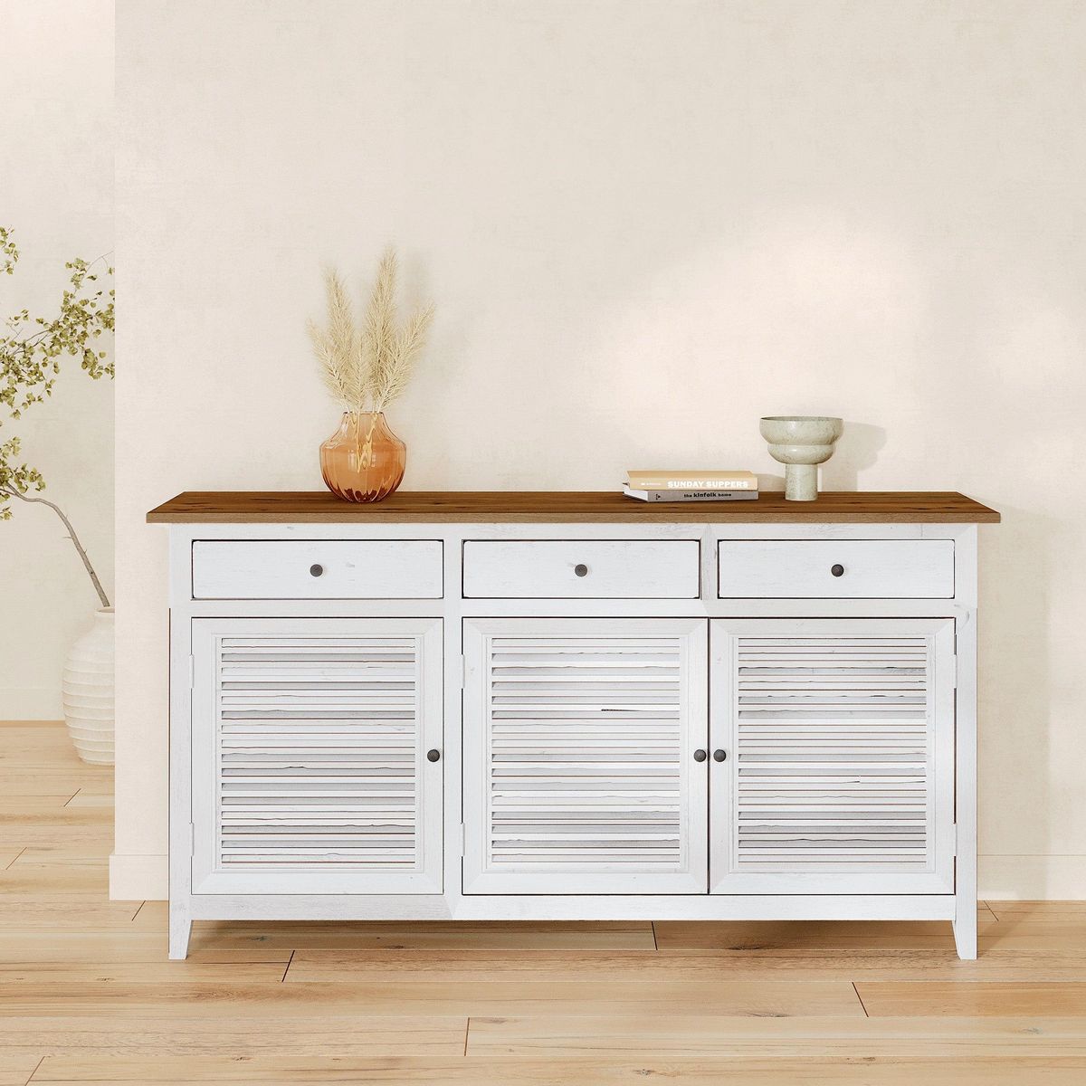 Rendez vous déco Buffet en bois recyclé blanc effet vieilli - Casa