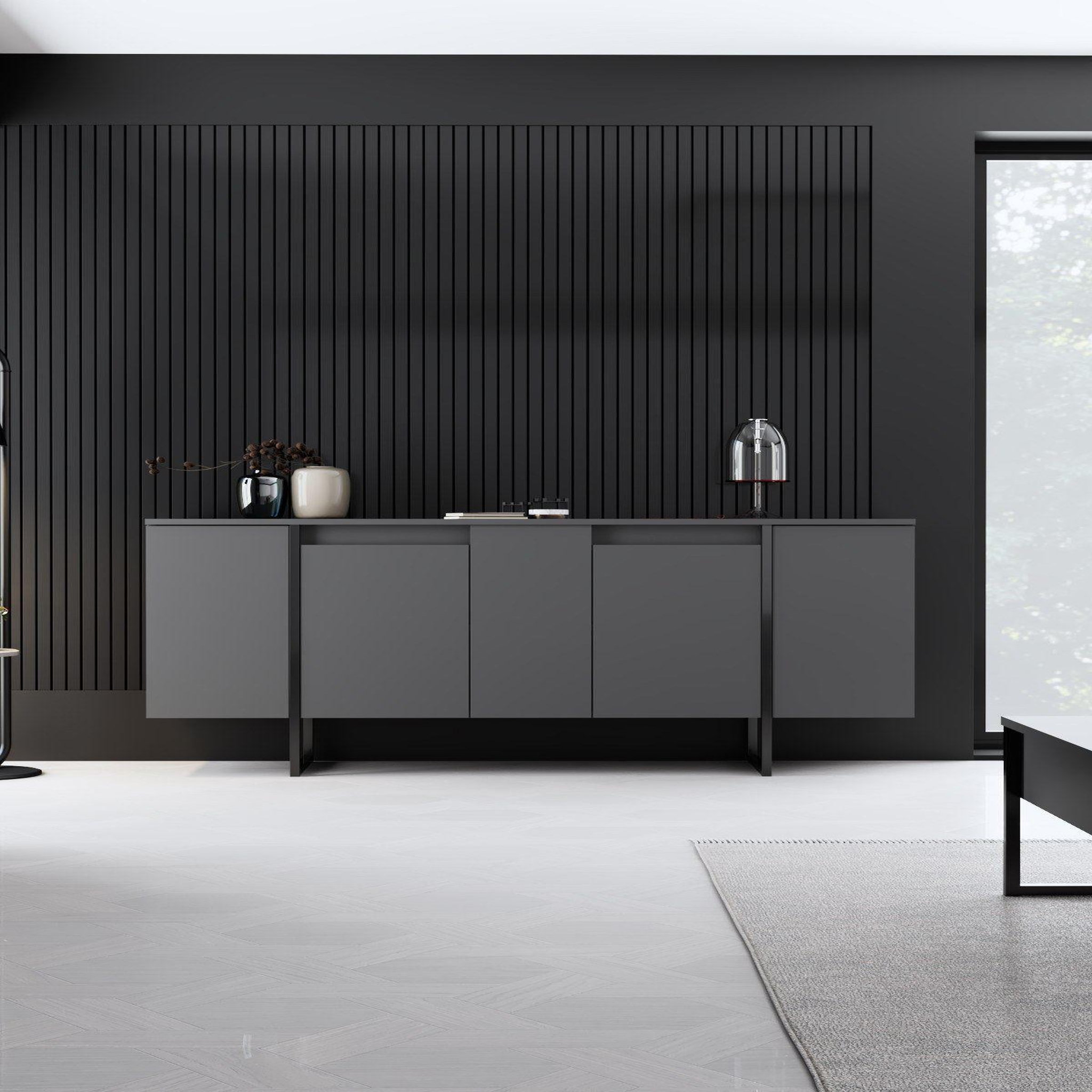 Voir la diapositive 4 : Habitat et Jardin Buffet en bois  Luxe  - 160 x 35 x 80 cm - Gris anthracite