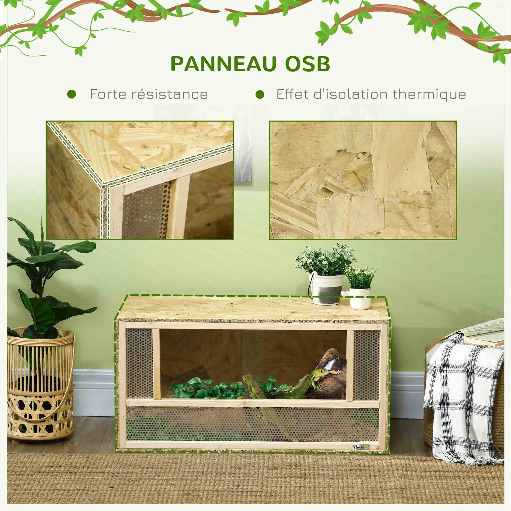 Voir la diapositive 5 : PAWHUT Terrarium - vivarium reptiles - 2 portes coulissantes verre trempé - parois maillées frontales - métal OSB