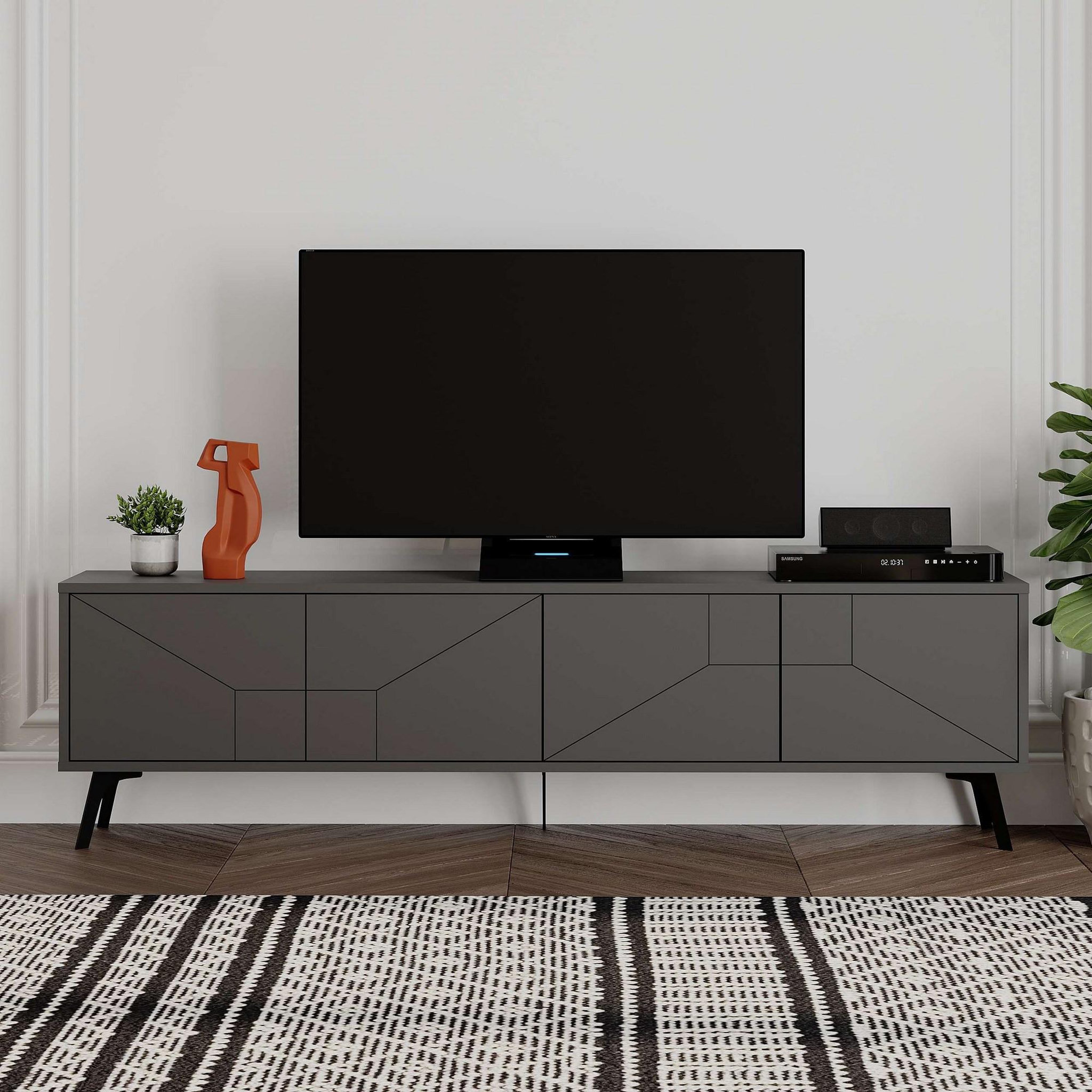 Voir la diapositive 2 : Habitat et Jardin Meuble tv en bois  dune  - 180 x 29 x 50 cm - gris anthracite