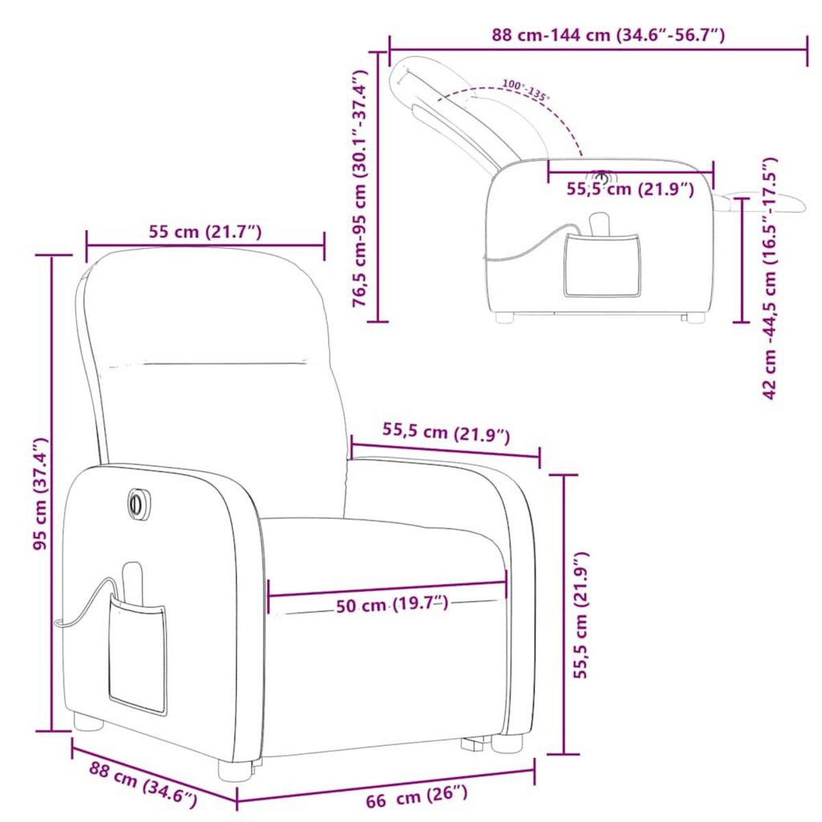 VIDAXL Fauteuil inclinable de massage electrique Gris fonce Tissu