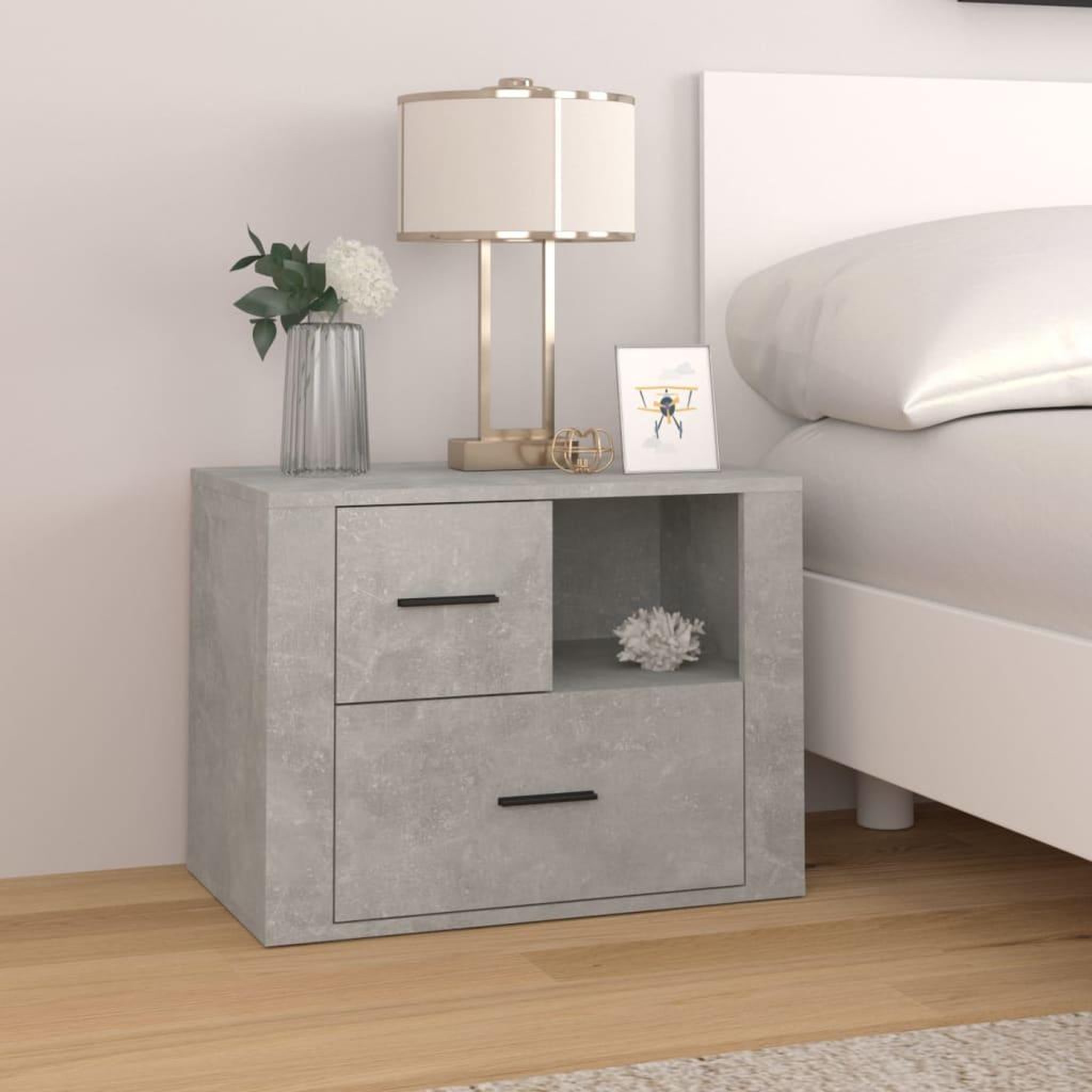 Voir la diapositive 1 : VIDAXL Table de chevet Gris beton 60x36x45 cm Bois d'ingenierie