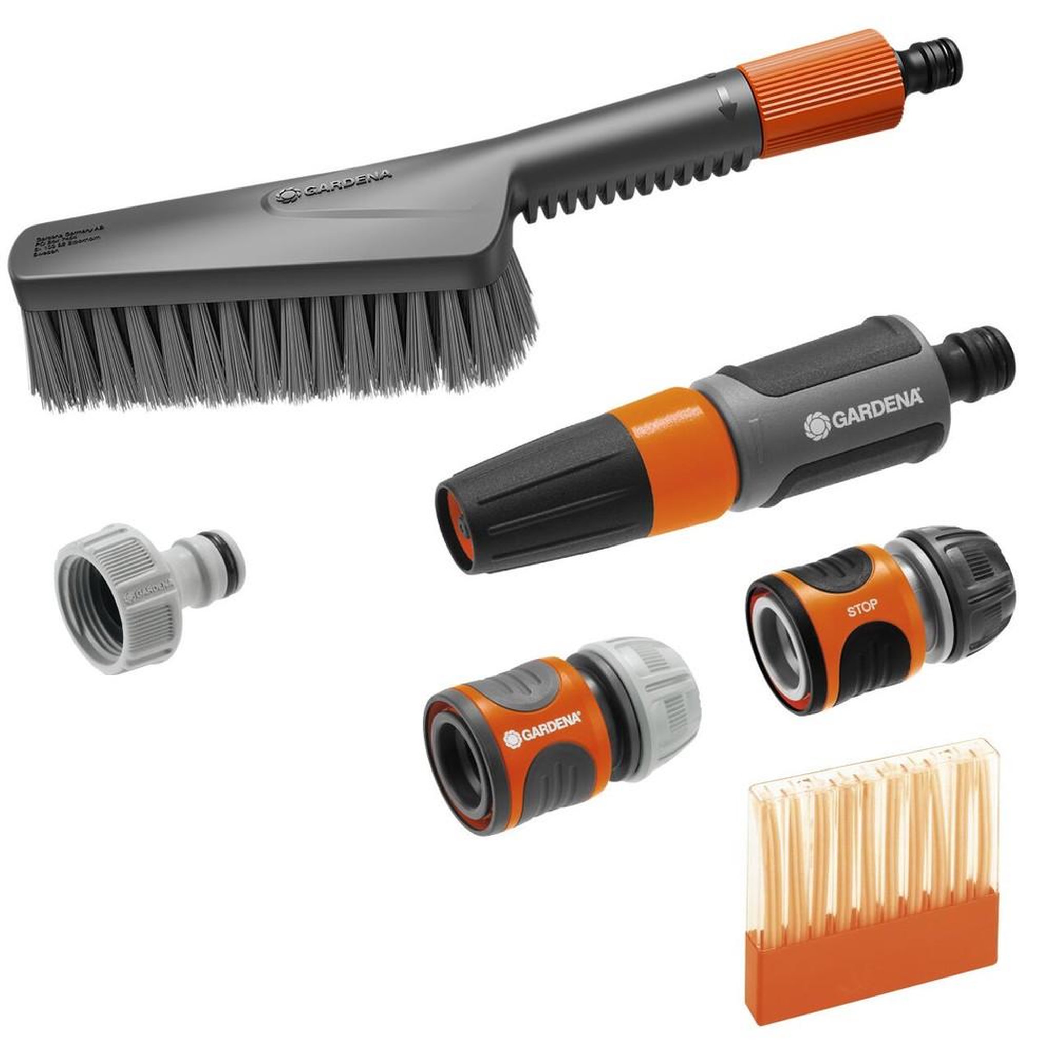 Gardena Kit brosse de lavage à main S souple avec raccordement