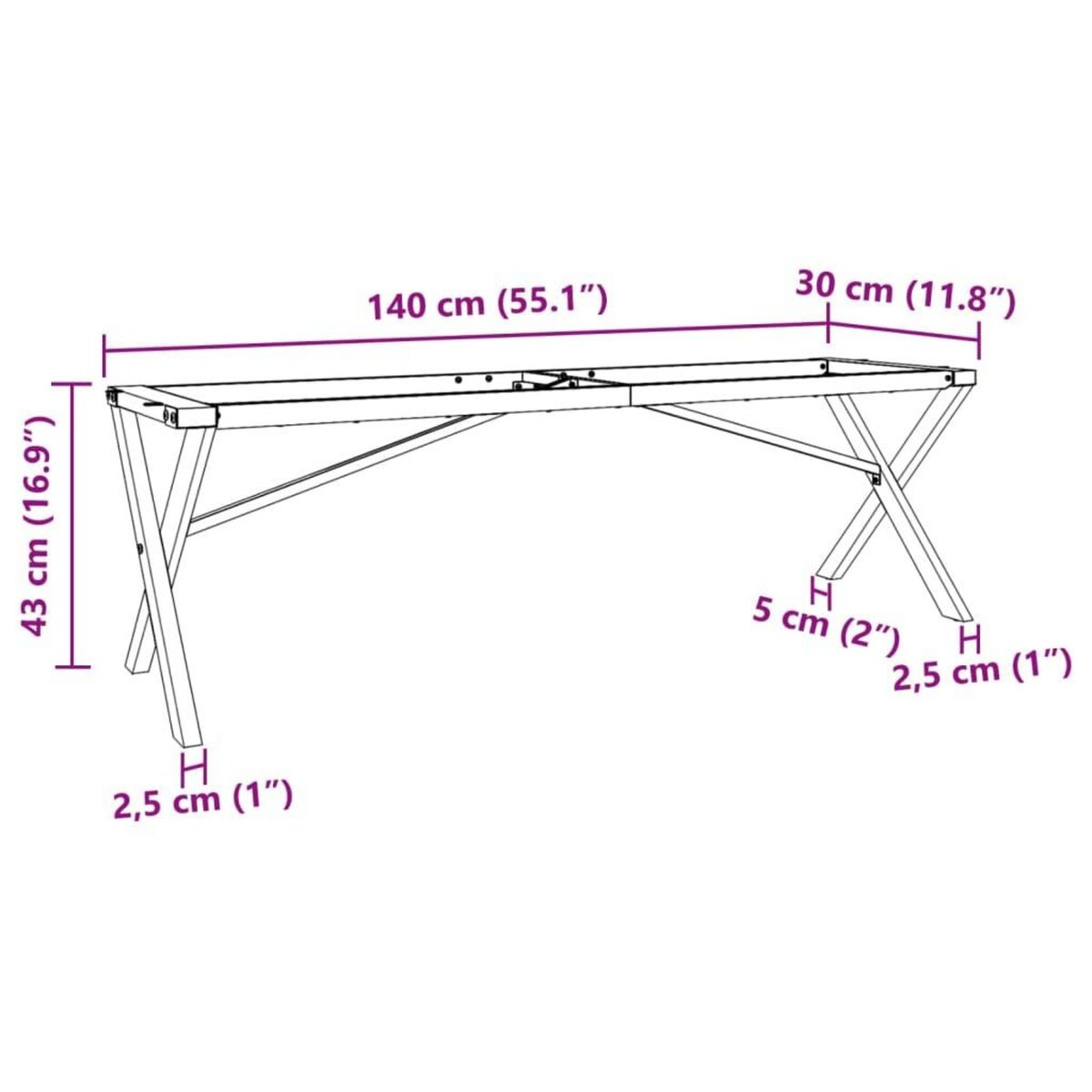 VIDAXL Pieds de table basse cadre en X 140x30x43 cm acier