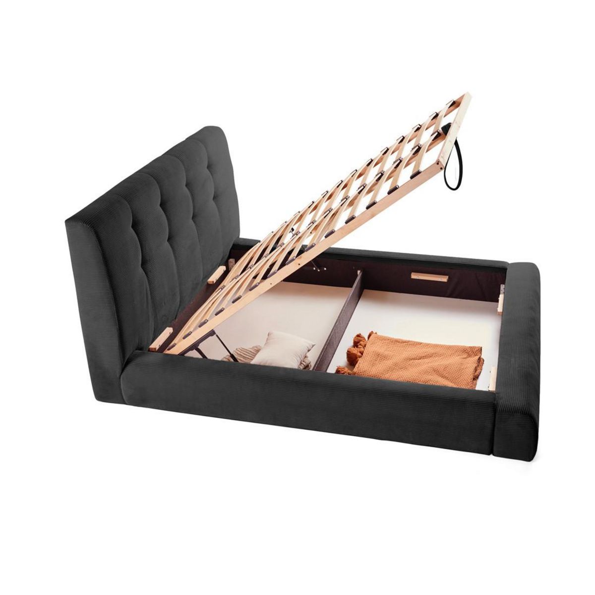 LISA DESIGN Onyx - lit coffre - 160x200 cm - en velours côtelé - sommier inclus