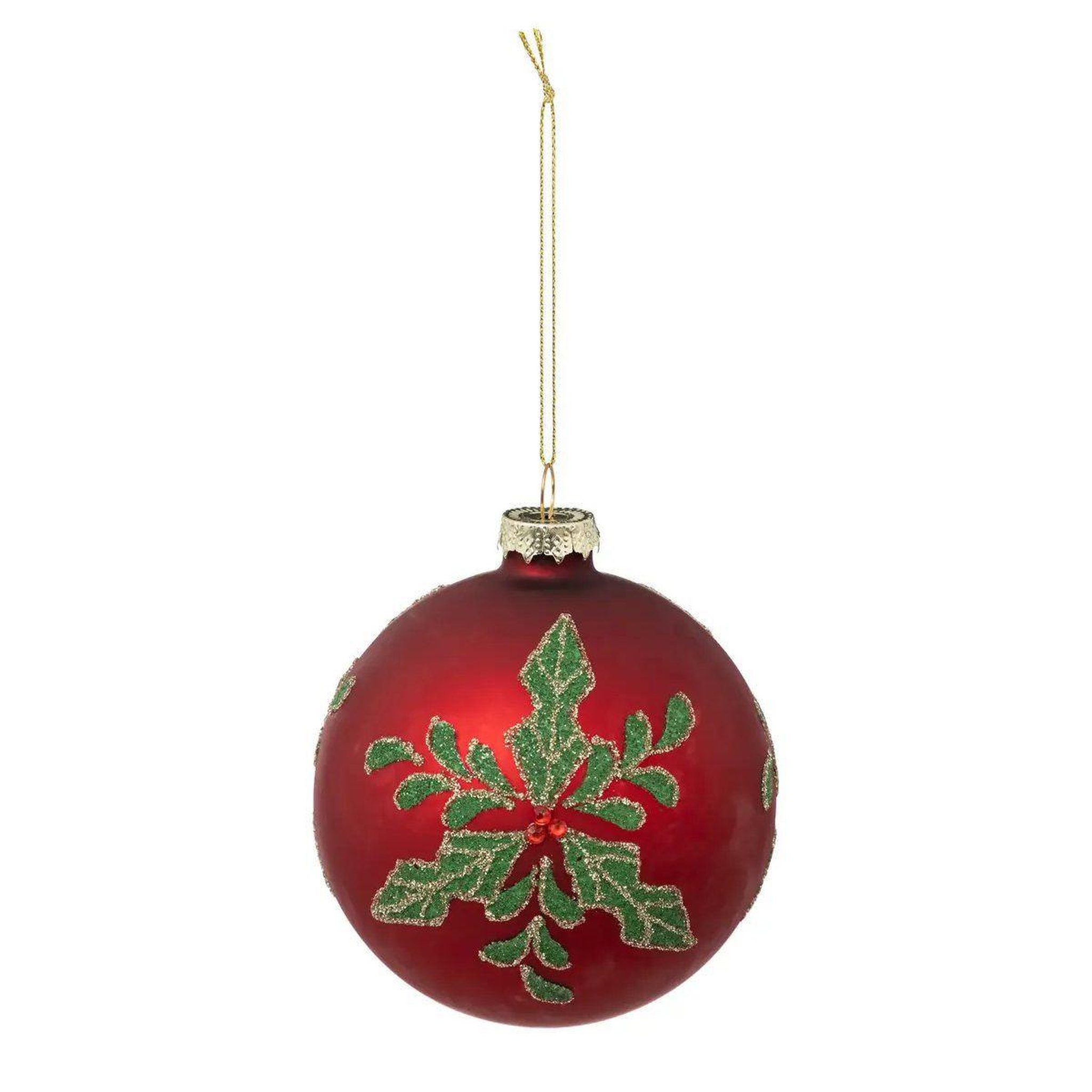 ATMOSPHERA Boule de noël en verre  houx  10cm rouge