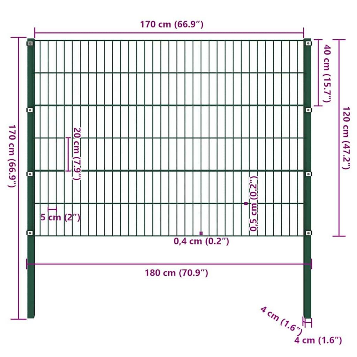 VIDAXL Panneau de cloture avec poteaux en fer 176,5 x 120 cm Vert