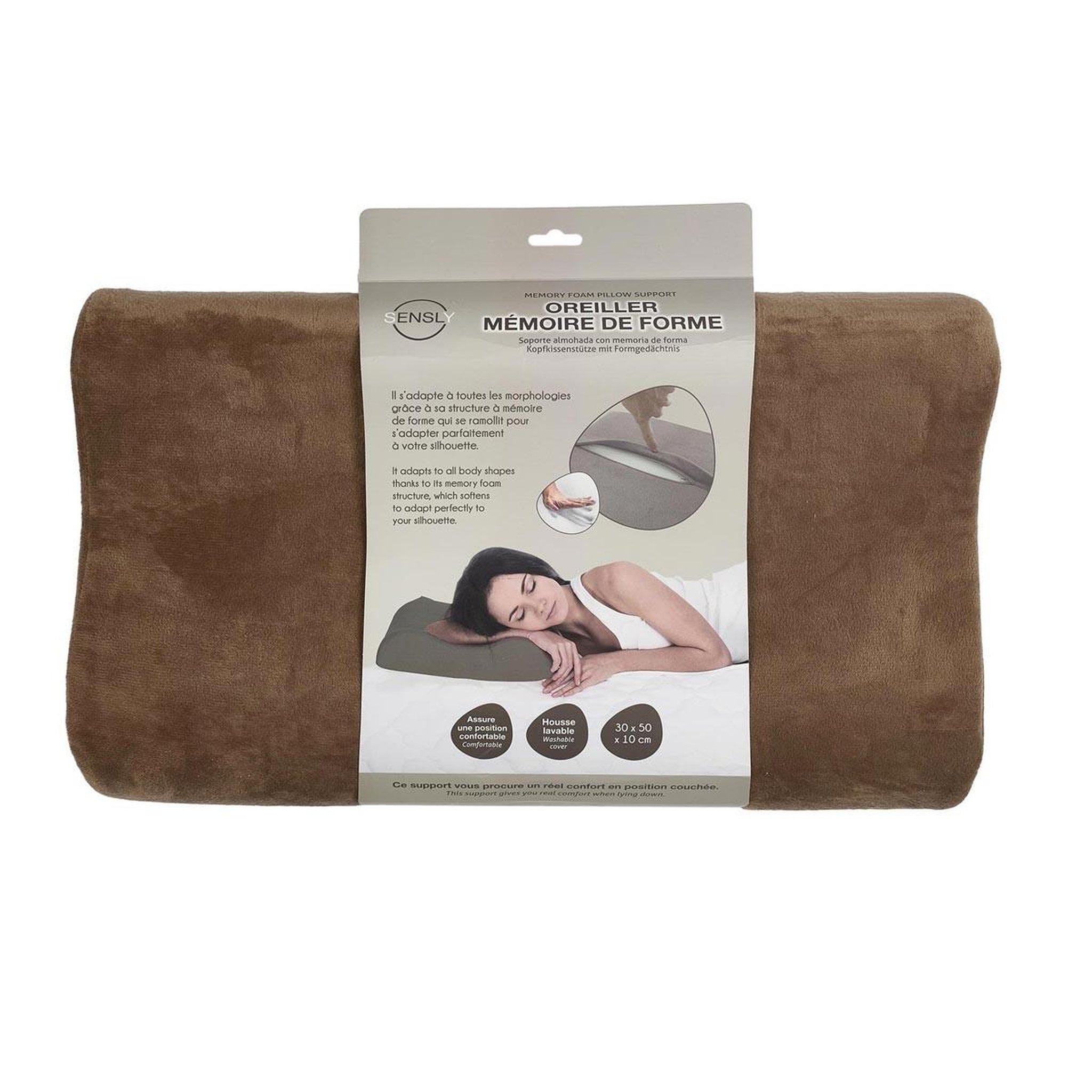 Voir la diapositive 4 : SENSLY Oreiller à mémoire de forme  confort  50cm marron