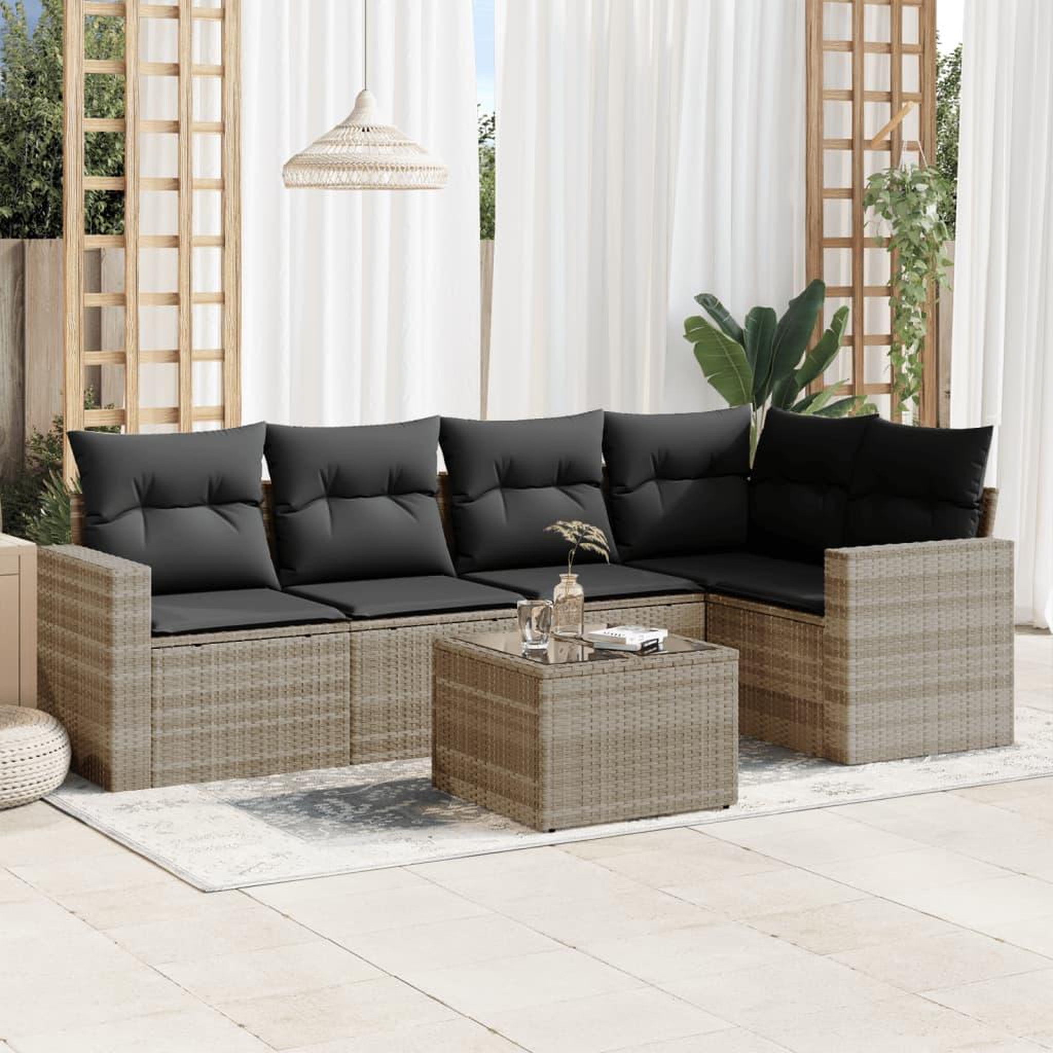 VIDAXL Salon de jardin 6 pcs avec coussins gris clair resine tressee