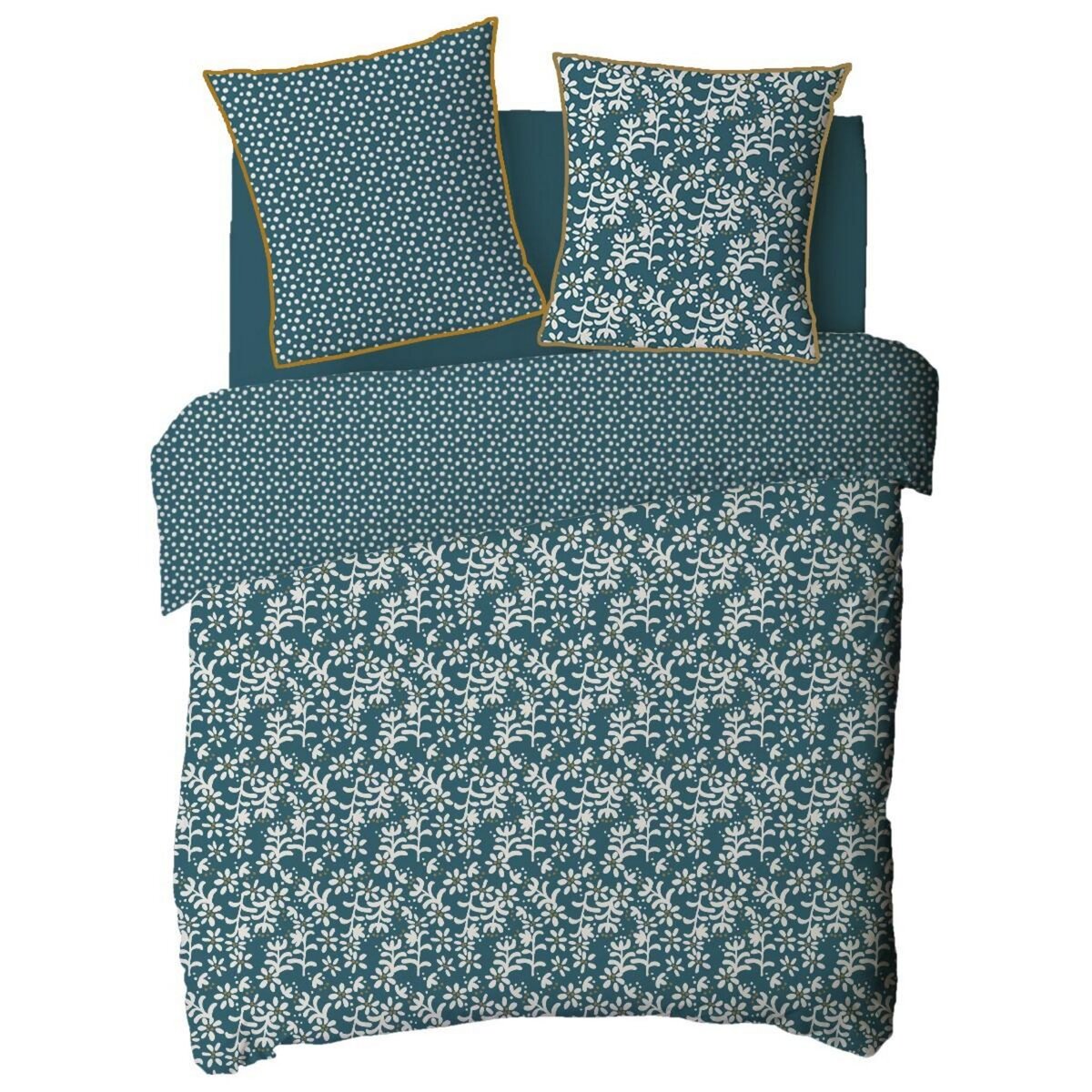 FUTURE HOME Parure de lit 2 personnes floral réversible à pois