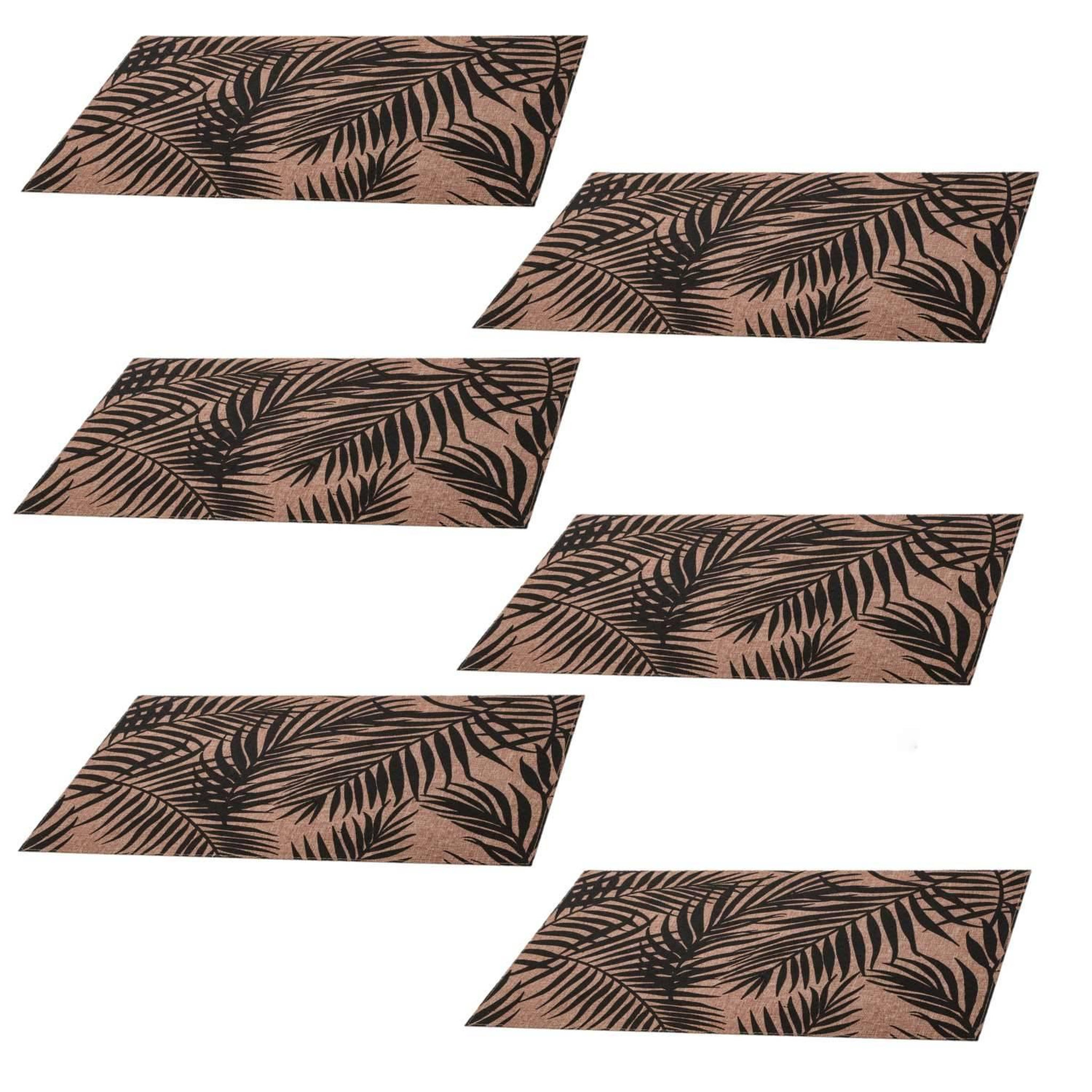 TOILINUX Lot de 6 sets de table rectangulaire palmier - 45 x 30 cm - noir et beige
