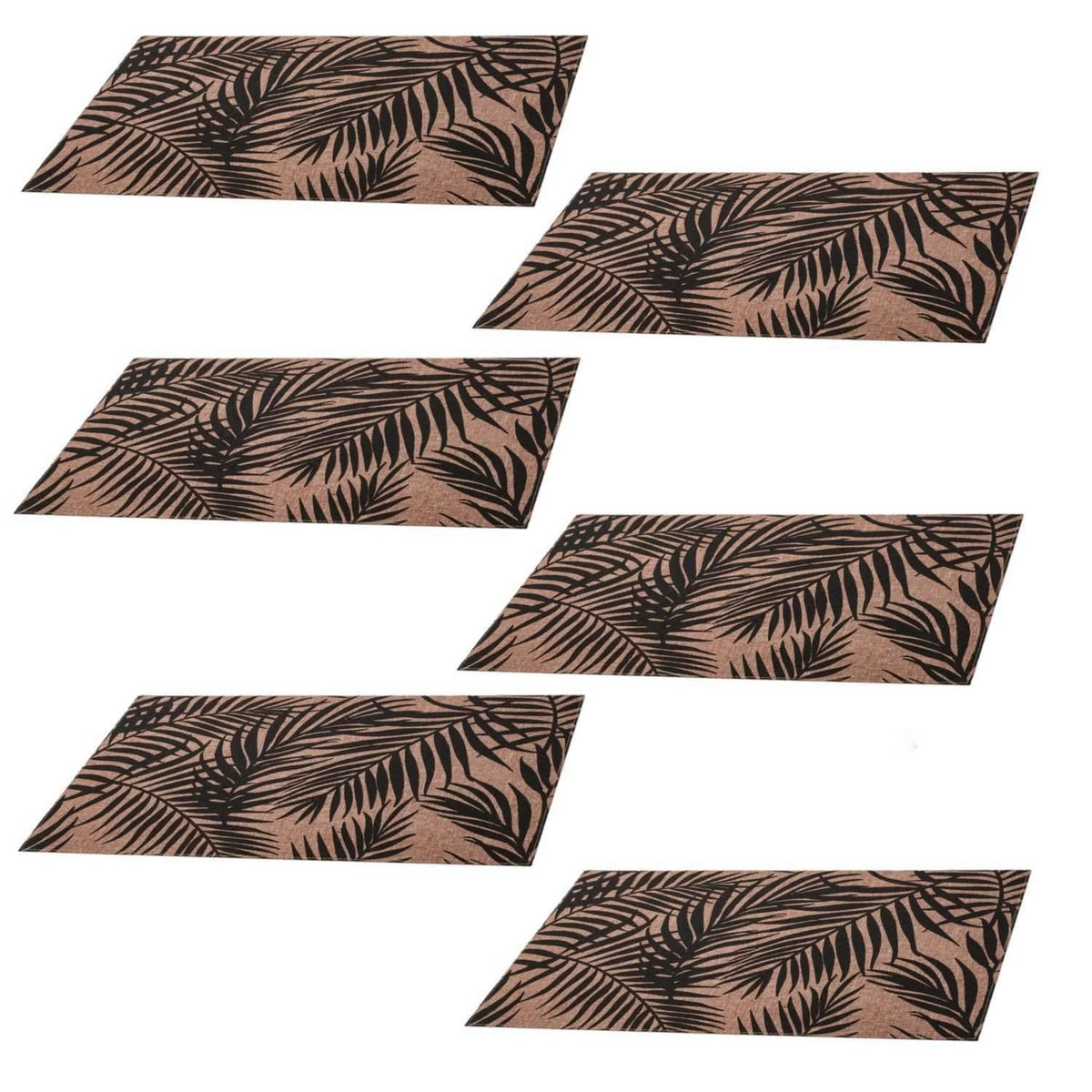 SECRET DE GOURMET Lot de 6 sets de table rectangulaire Palmier - 45 x 30 cm - Noir et beige