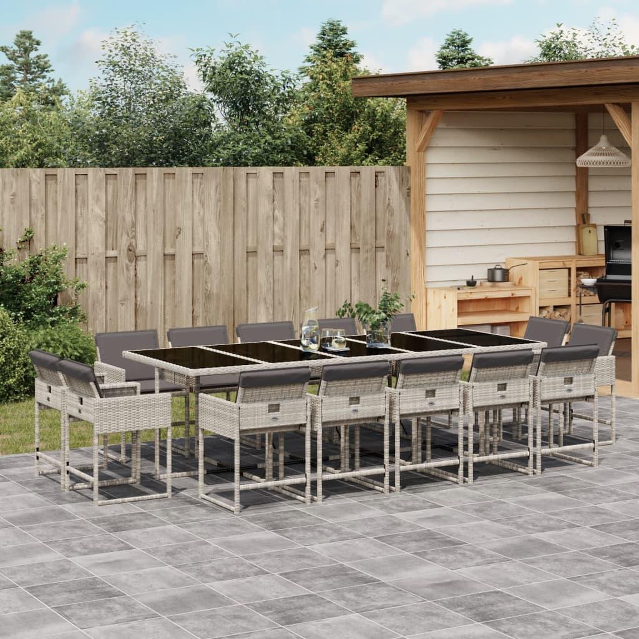 Voir la diapositive 1 : VIDAXL Ensemble a manger de jardin et coussins 15 pcs gris clair rotin