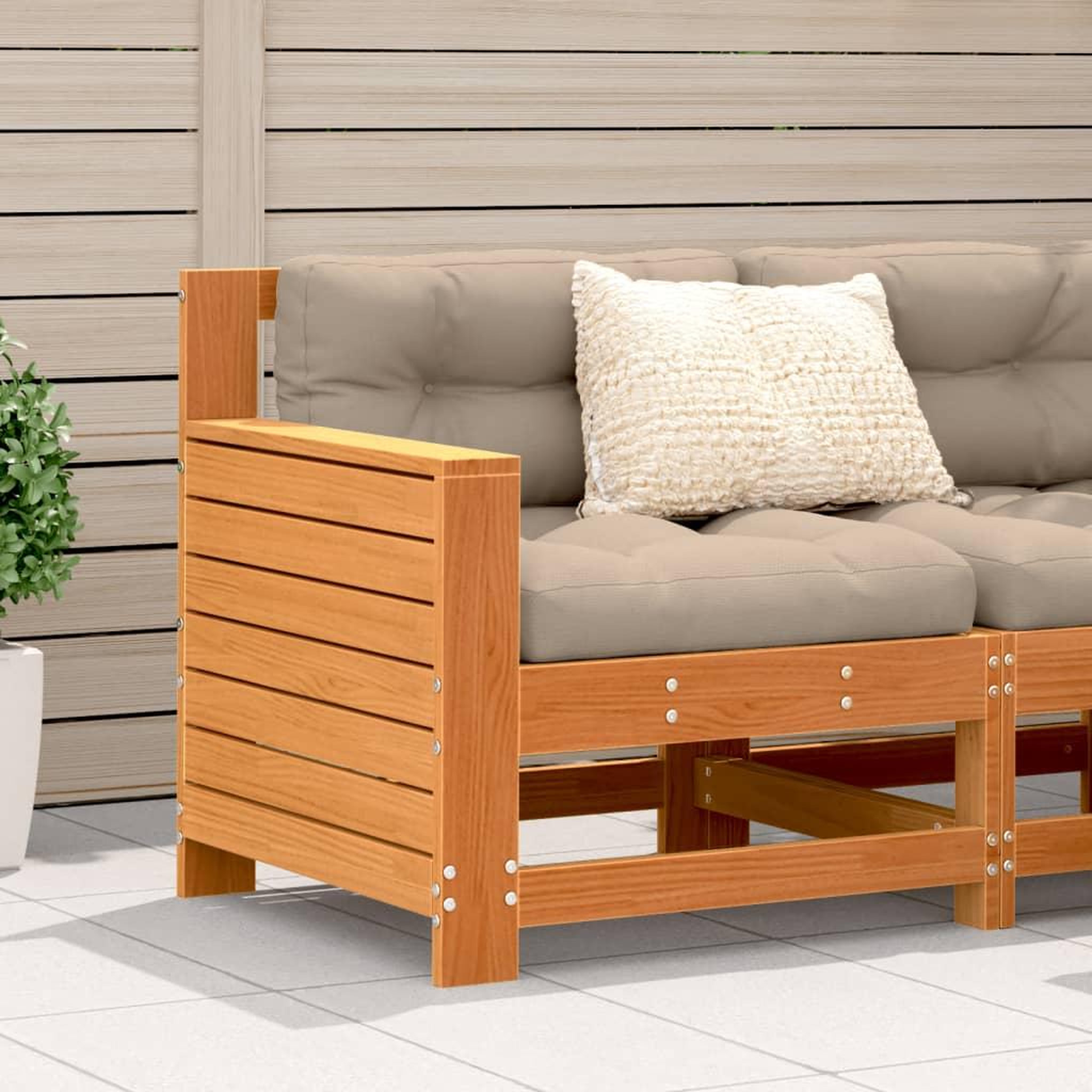 VIDAXL Canape de jardin accoudoir coussins cire marron bois pin massif