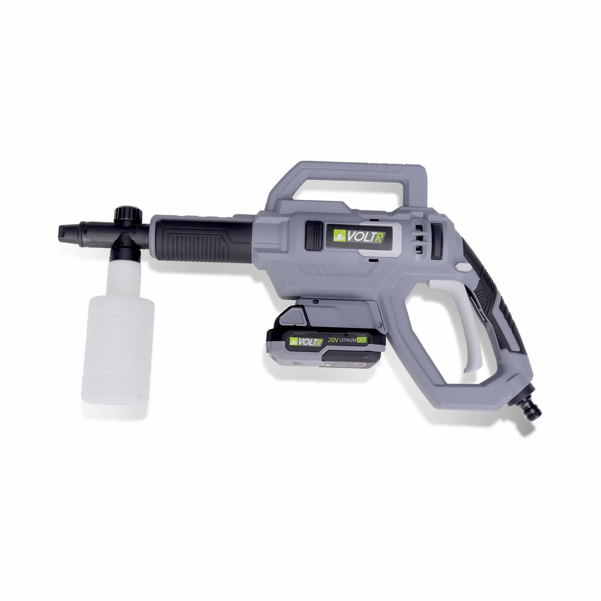 Voir la diapositive 5 : VOLTR VOLTR – Nettoyeur haute pression 25 bars à batterie 20V – kit complet d'accessoires brosse. buse à jet variable. réservoir détergent. batterie et chargeur fournis