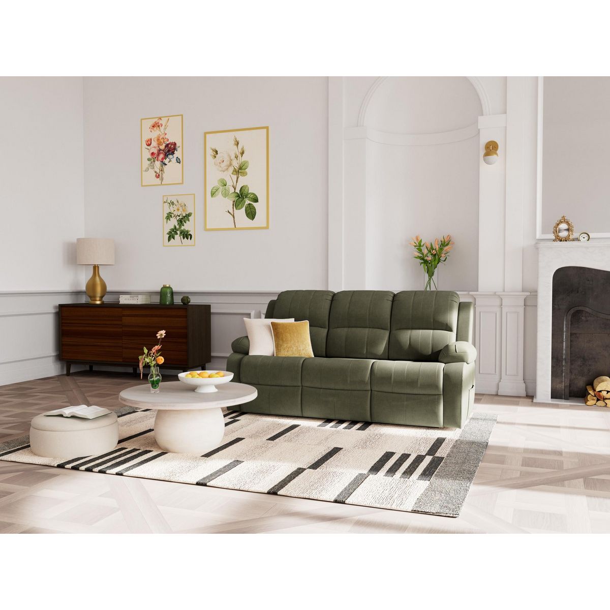 BEST MOBILIER Armand - canapé 3 places relax électrique en velours côtelé