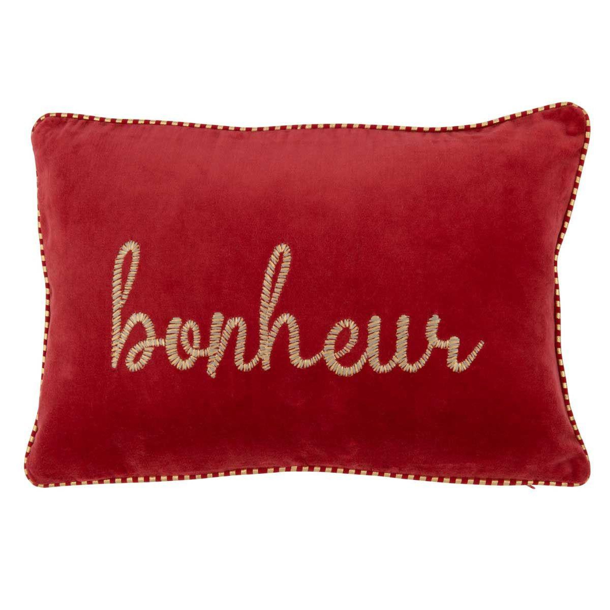 J-LINE Coussin déco bonheur  ellis  30x45cm rouge