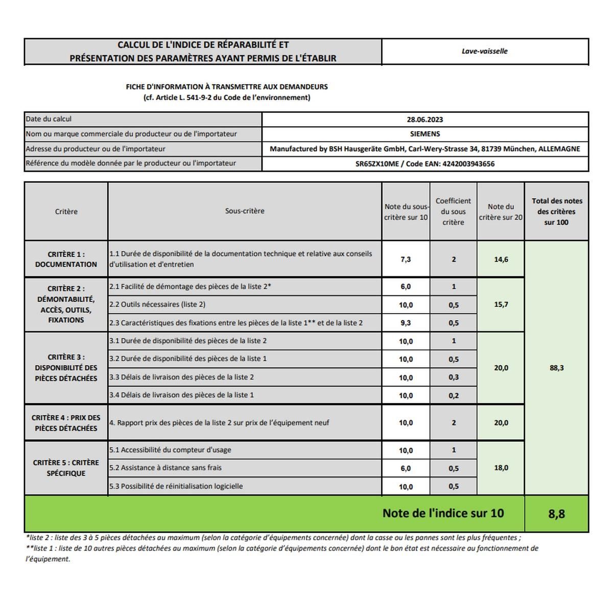 Siemens Lave-vaisselle 45cm 10 couverts 42db tout intégrable - SR65ZX10ME