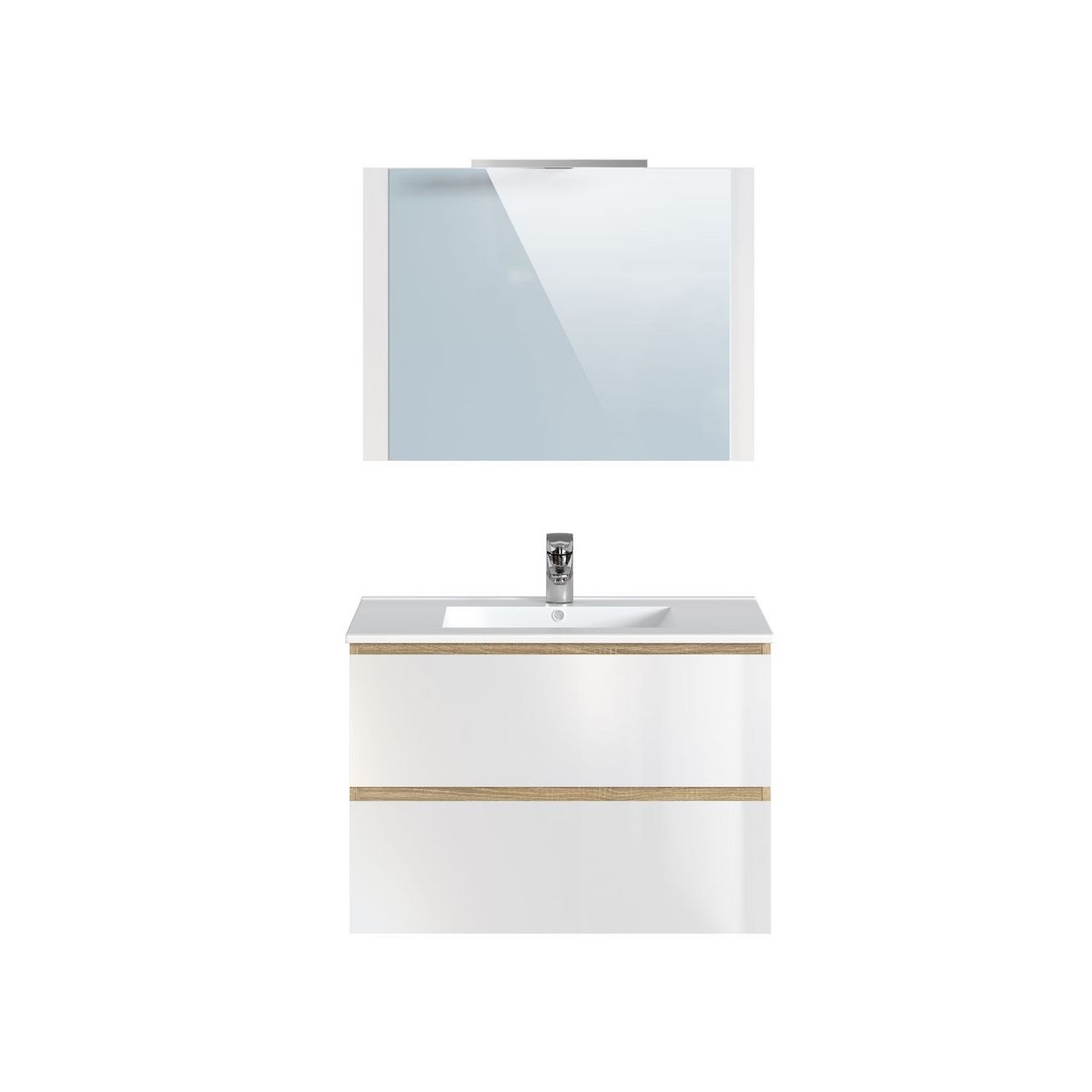 Meuble de salle de bain 1 vasque 2 tiroirs et miroir LED L80cm MILA