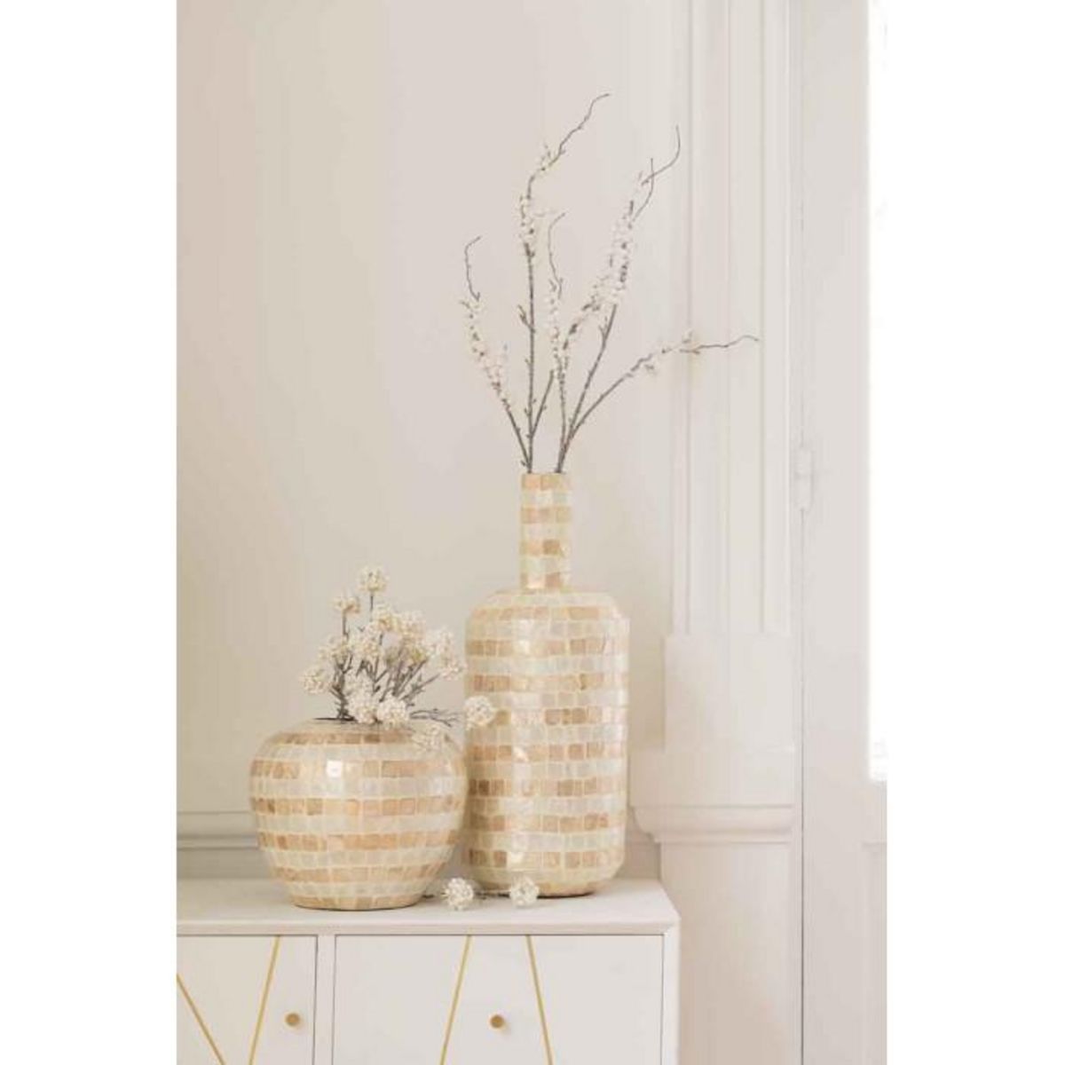 Paris Prix Vase Design en Bambou  Mosaïque  26cm Beige