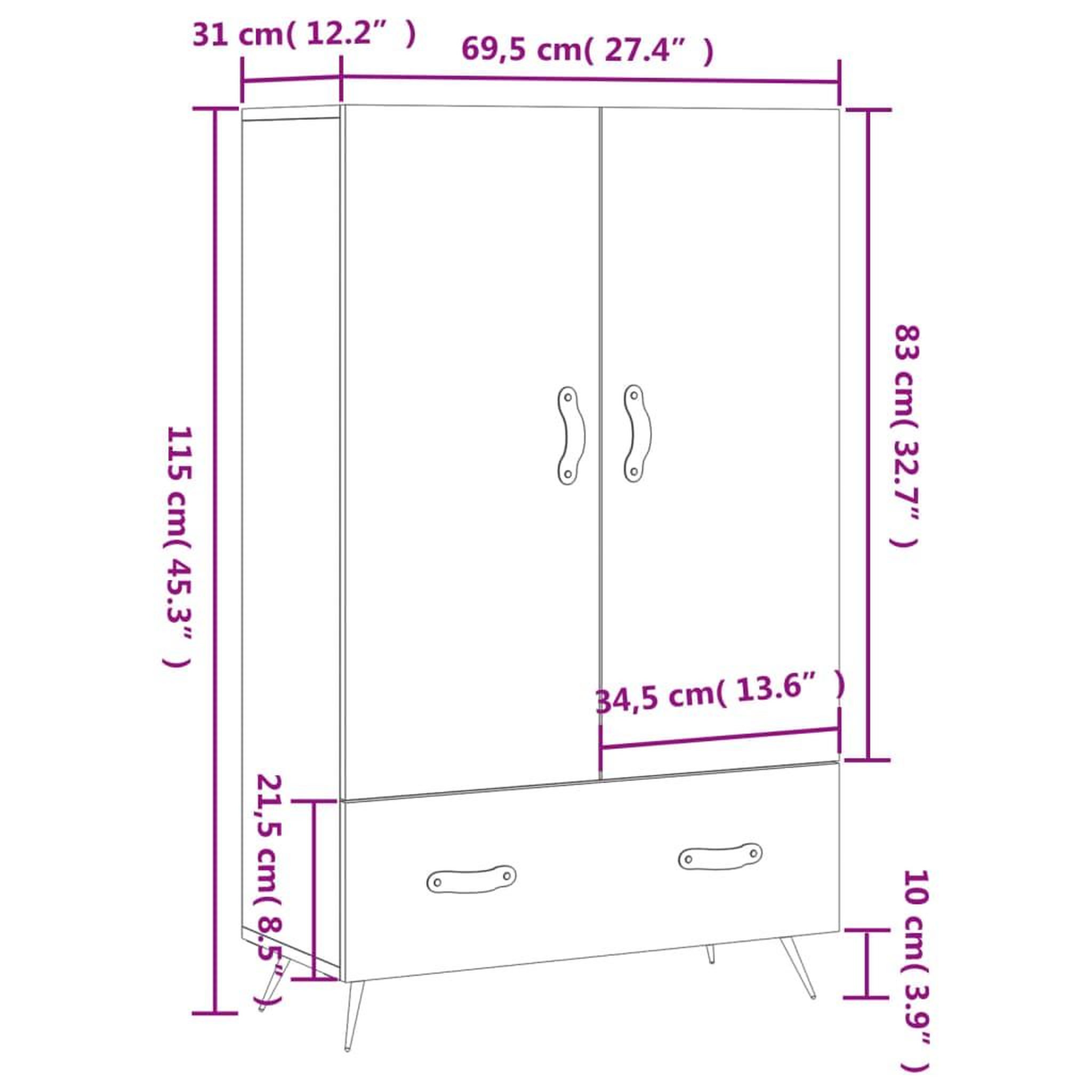 Voir la diapositive 6 : VIDAXL Buffet haut chene fume 69,5x31x115 cm bois d'ingenierie