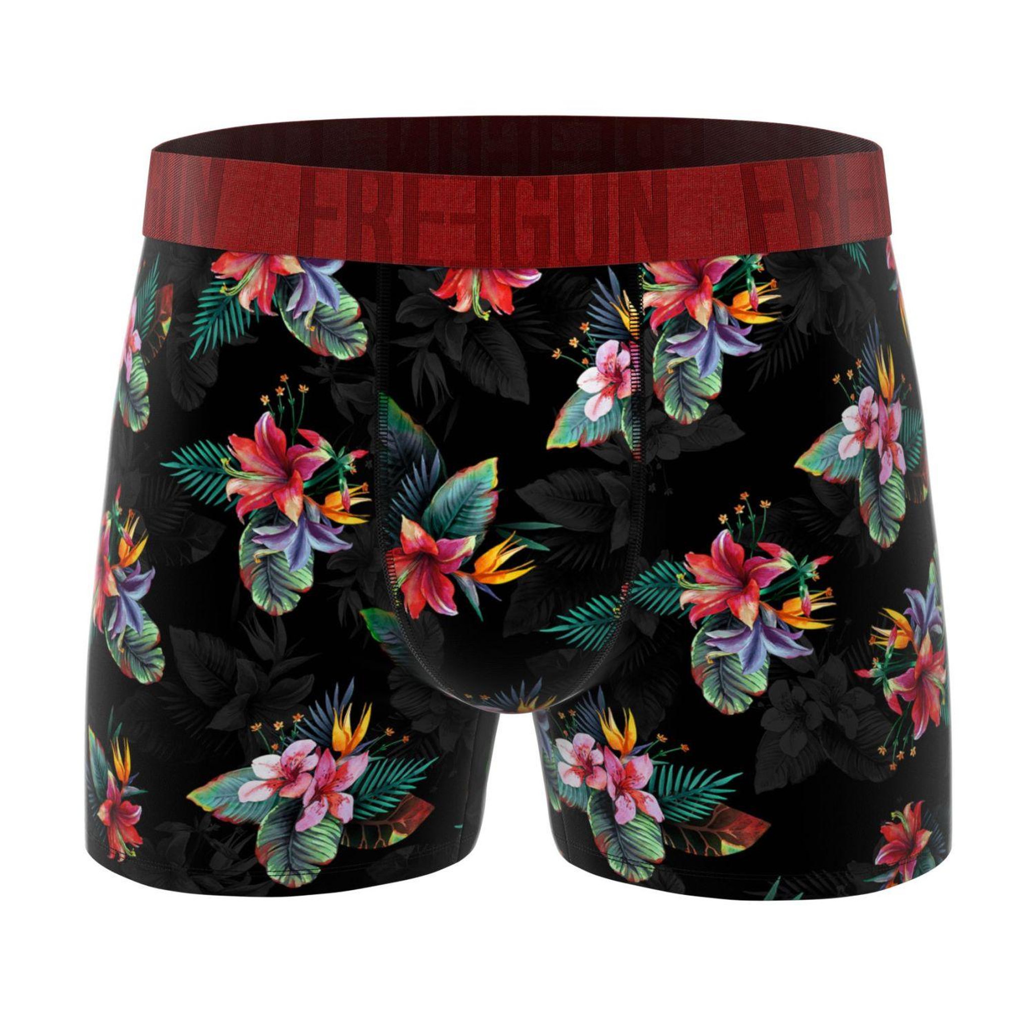 Voir la diapositive 4 : FREEGUN Lot de 3 boxers homme Flowers