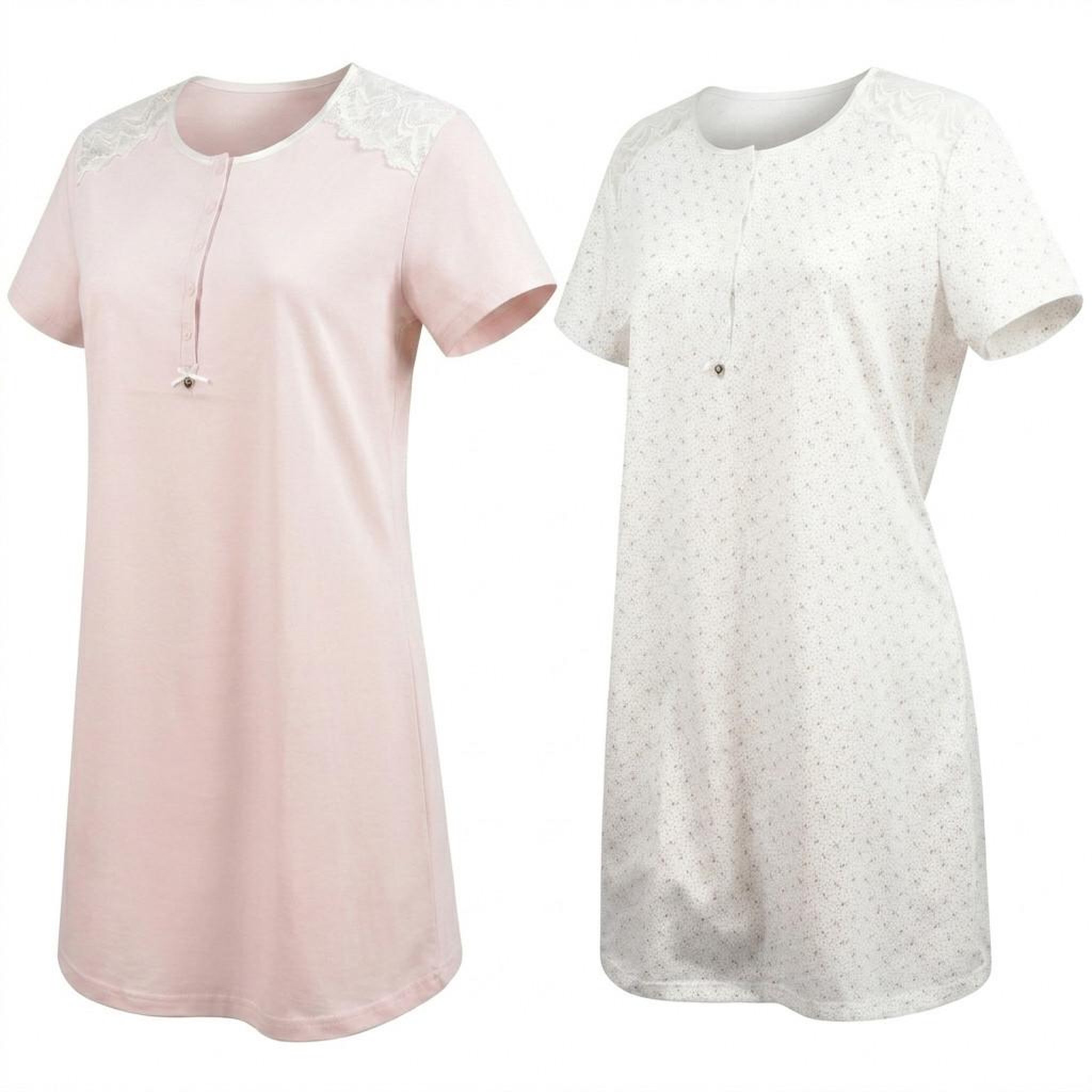 Voir la diapositive 1 : OZABI OZABI Pack 2 Chemises de Nuit Femme Dentelle Boutonné Manches Courtes Coton