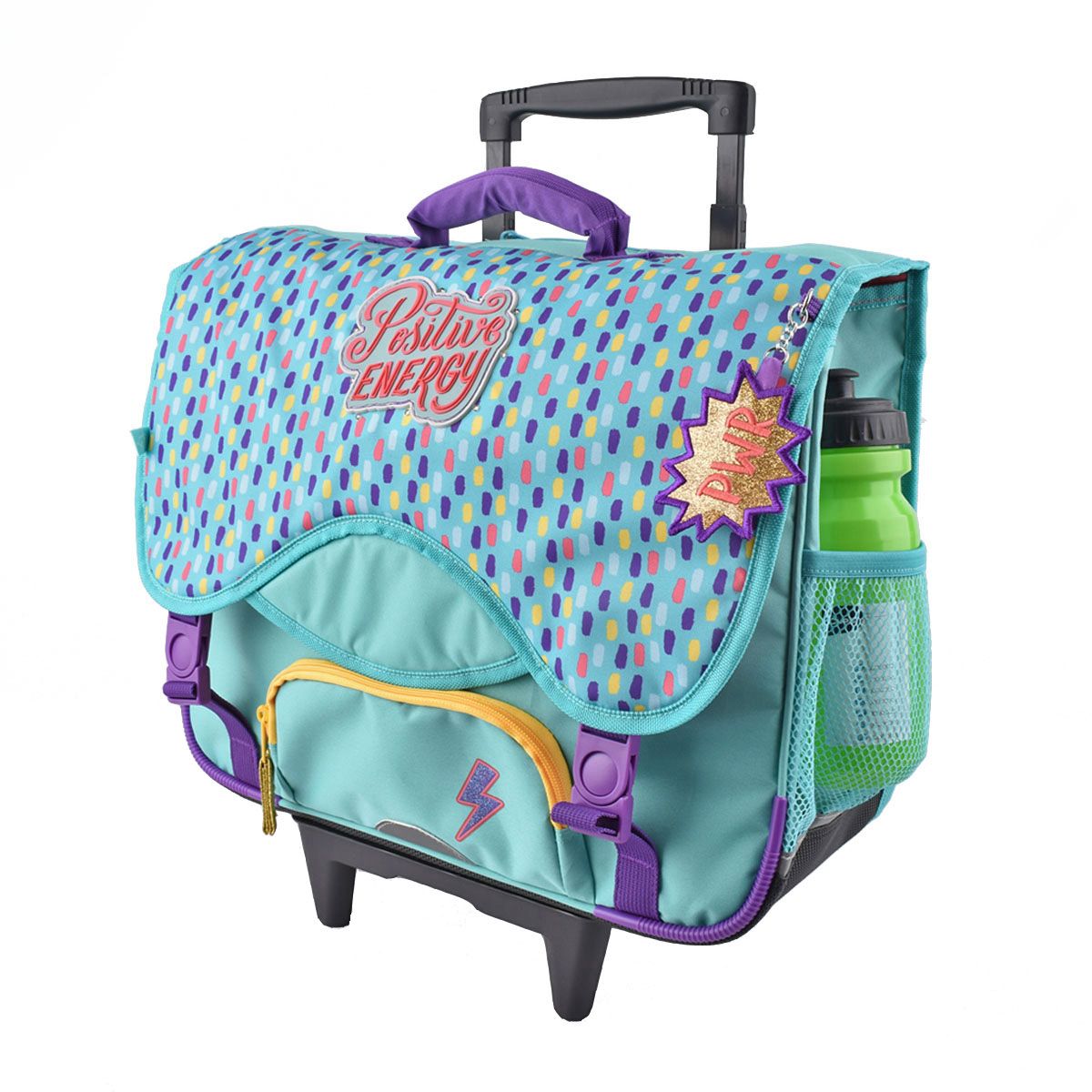 AUCHAN Cartable à roulette bleu POSITIVE ENERGY avec leds        