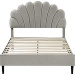 Habitat et Jardin Lit coquillage en velours  Manon  - 160 x 200 cm - Gris