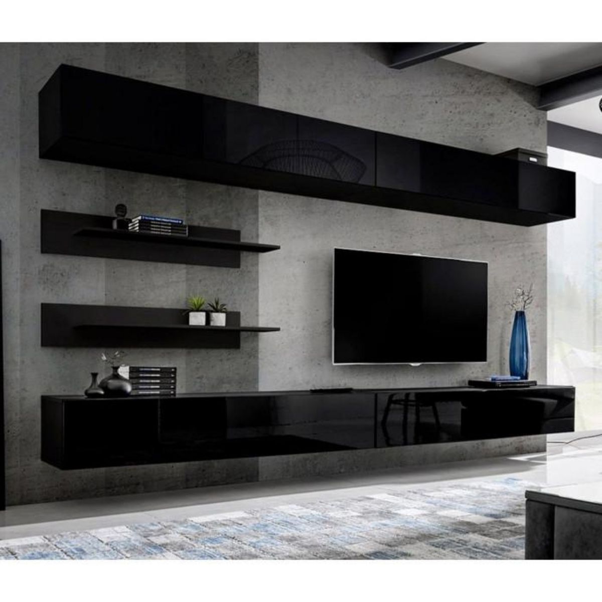 Paris Prix Meuble TV Mural Design  Fly VI  320cm Noir