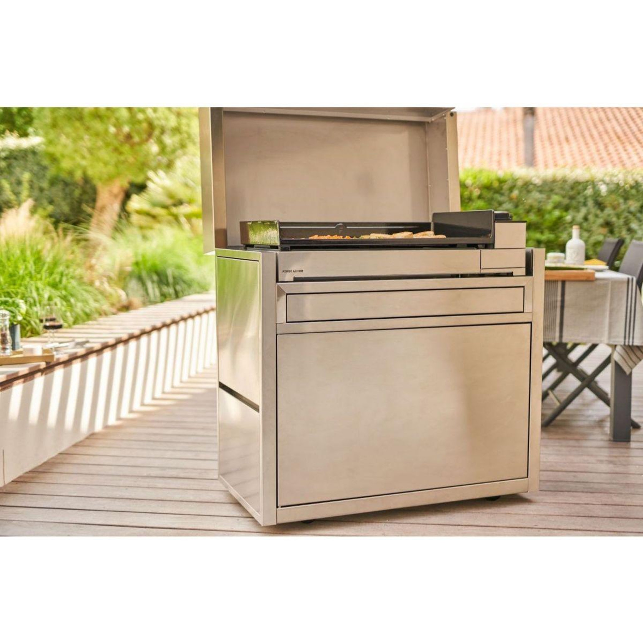 Voir la diapositive 4 : FORGE ADOUR Chariot Plancha CH PIF 75 en inox fermé compatible plancha Premium 75