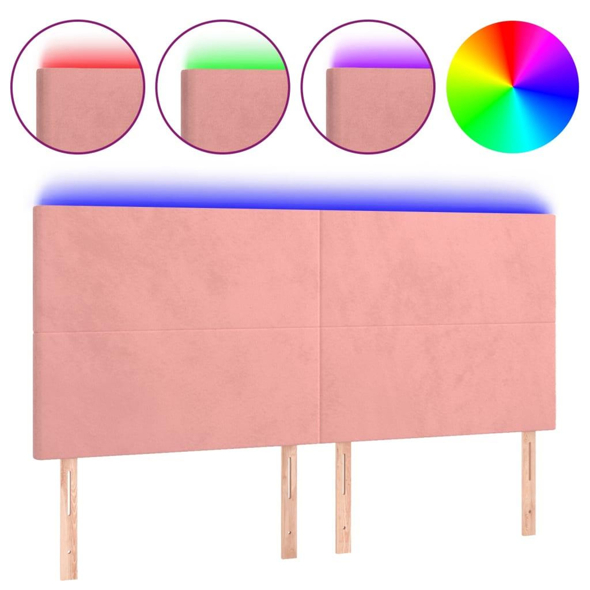 Voir la diapositive 2 : VIDAXL Tete de lit a LED Rose 200x5x118/128 cm Velours