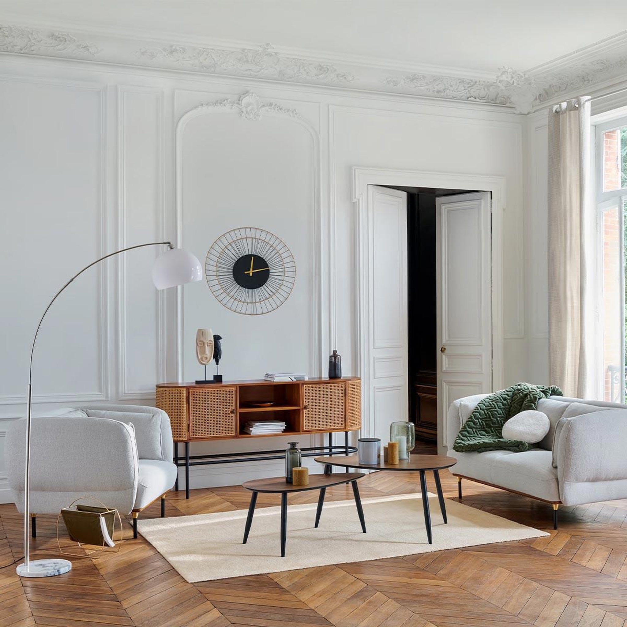Voir la diapositive 5 : ATMOSPHERA Lampadaire métal design  boule  185cm blanc