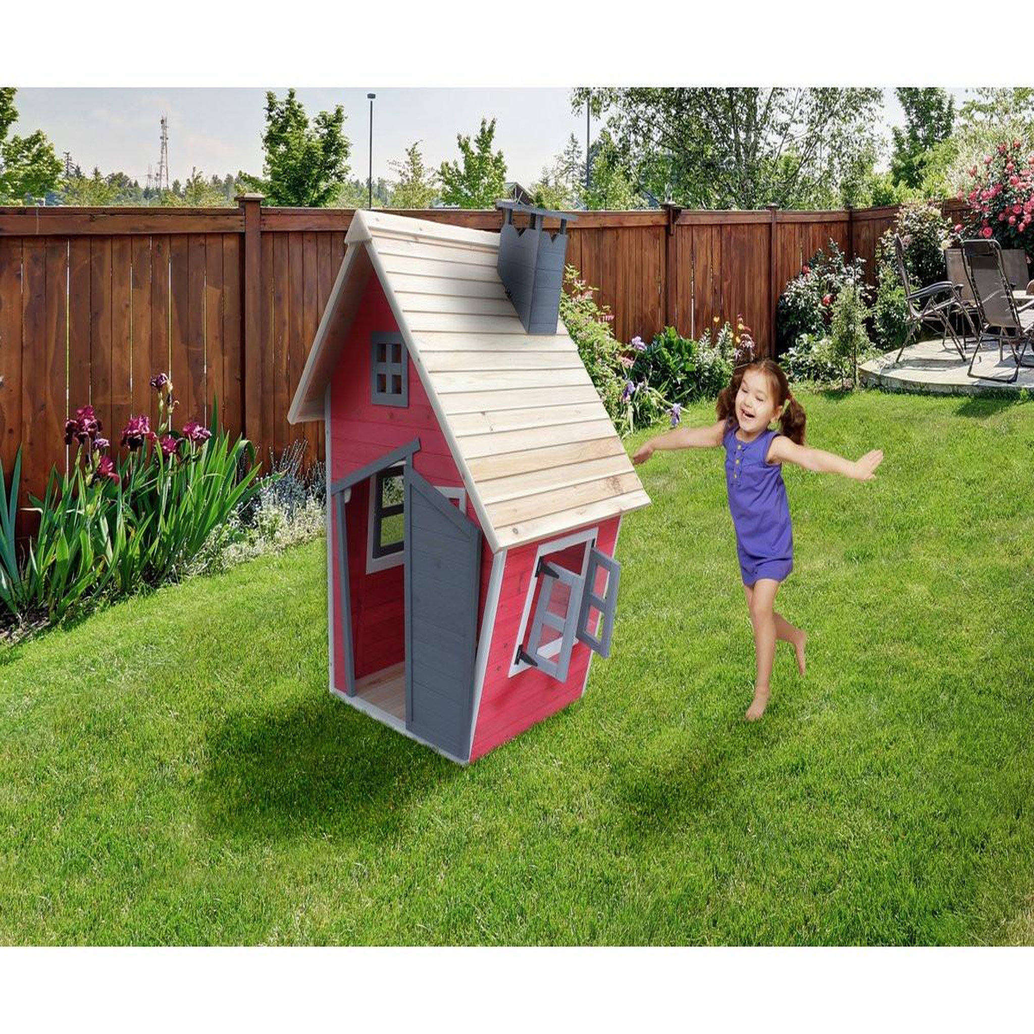 Voir la diapositive 2 : Habitat et Jardin Maisonnette  lilou  - 119.5 x 156 x 102 cm - rouge/gris