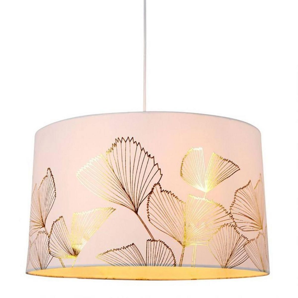 OSTARIA Suspension cylindrique Ginkgo blanc doré D40