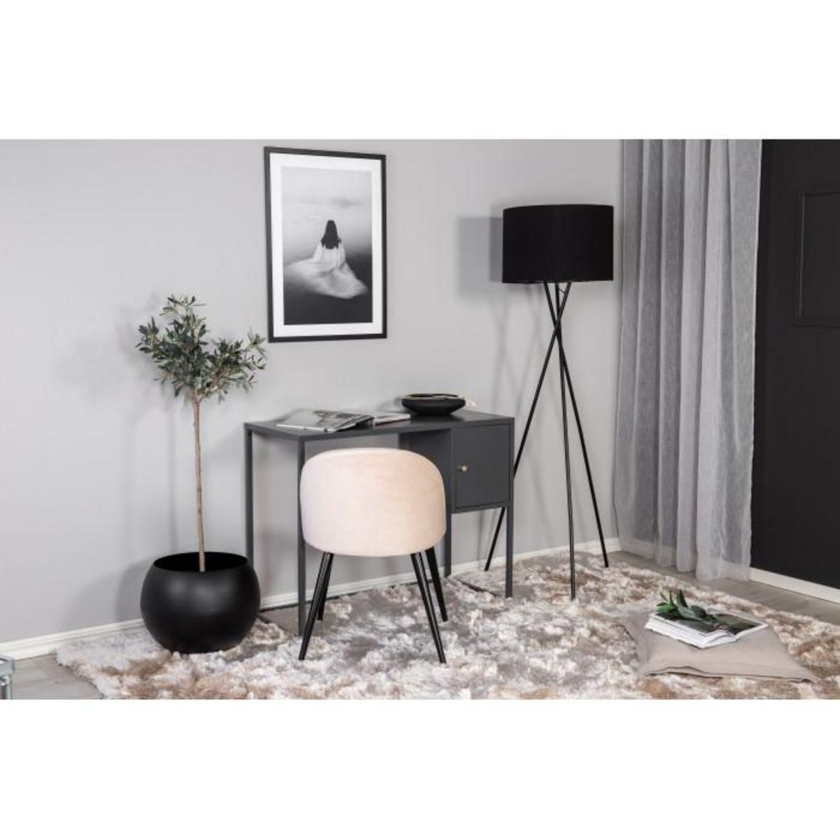 Paris Prix Bureau Design Avec Porte  Bakal  95cm Gris Clair