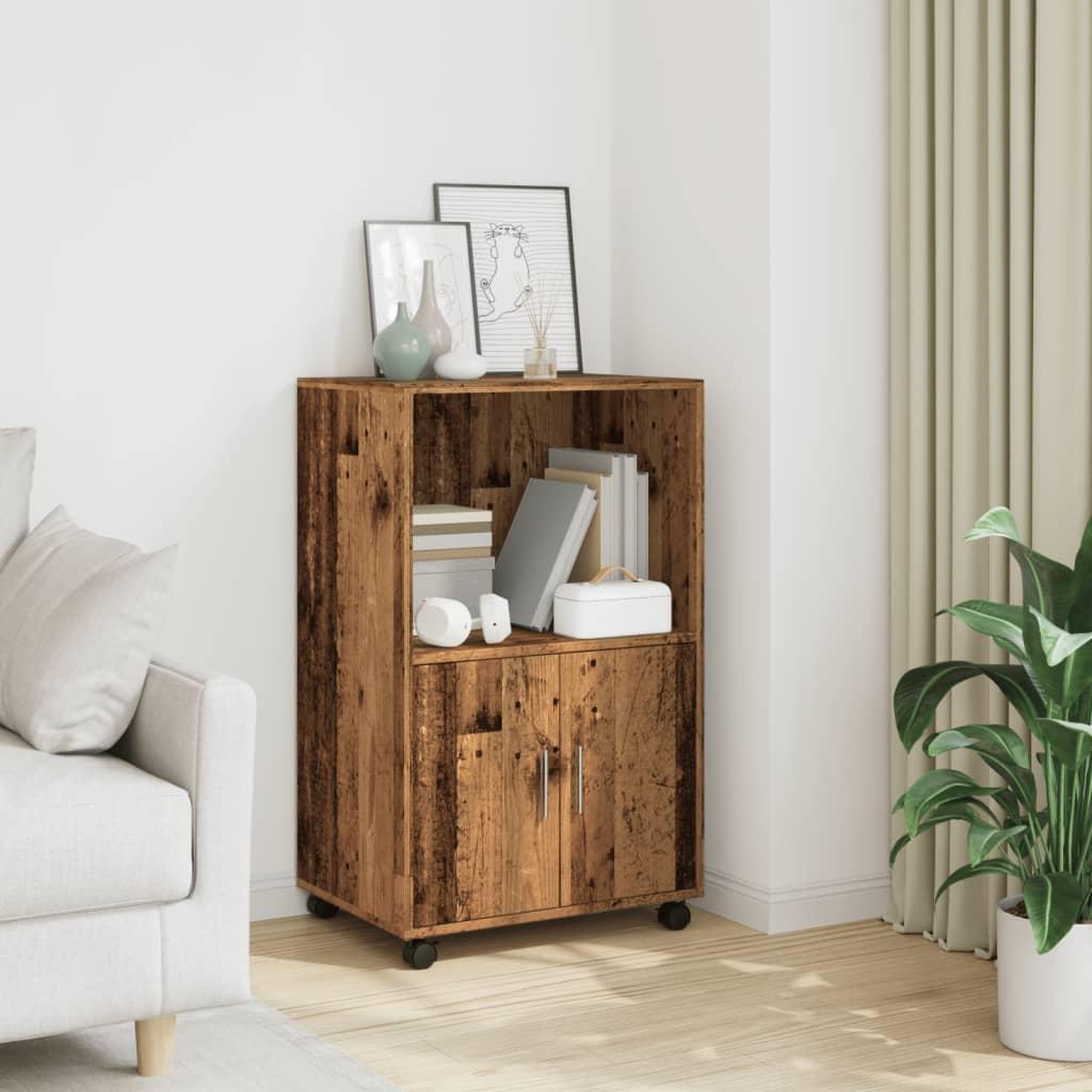 VIDAXL Armoire a roulettes vieux bois 55x40x91 cm bois d'ingenierie