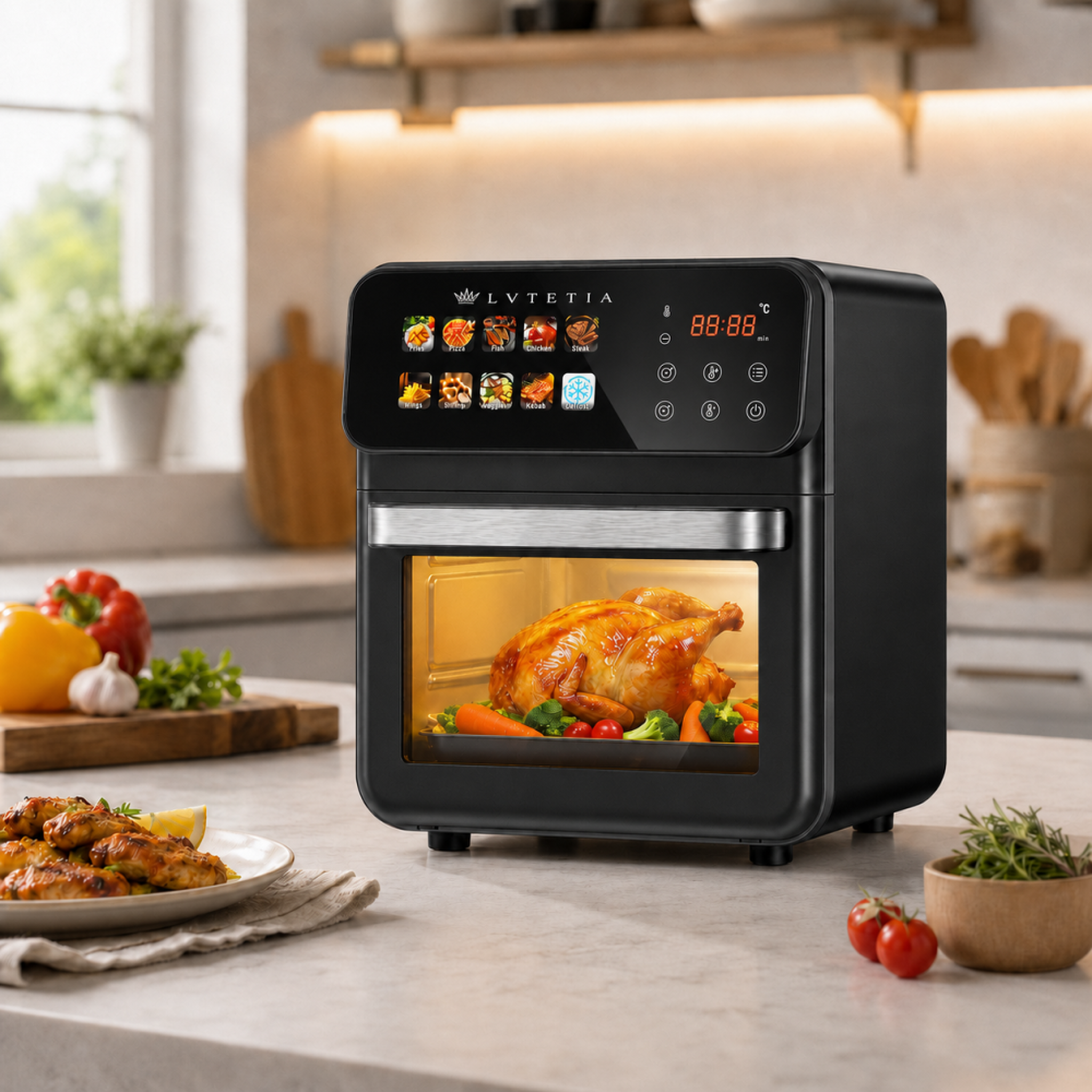 Voir la diapositive 3 : LVTETIA Air Fryer BW-9011D, friteuse sans huile grande capacité 10L avec fenêtre, 1350W, fonction vapeur